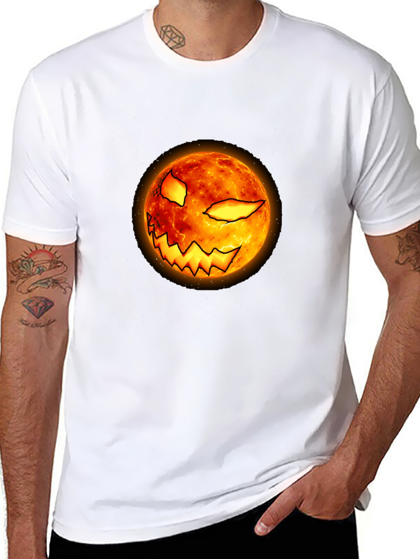 Halloween Pumpkin Face Graphic Black T-Shirt
