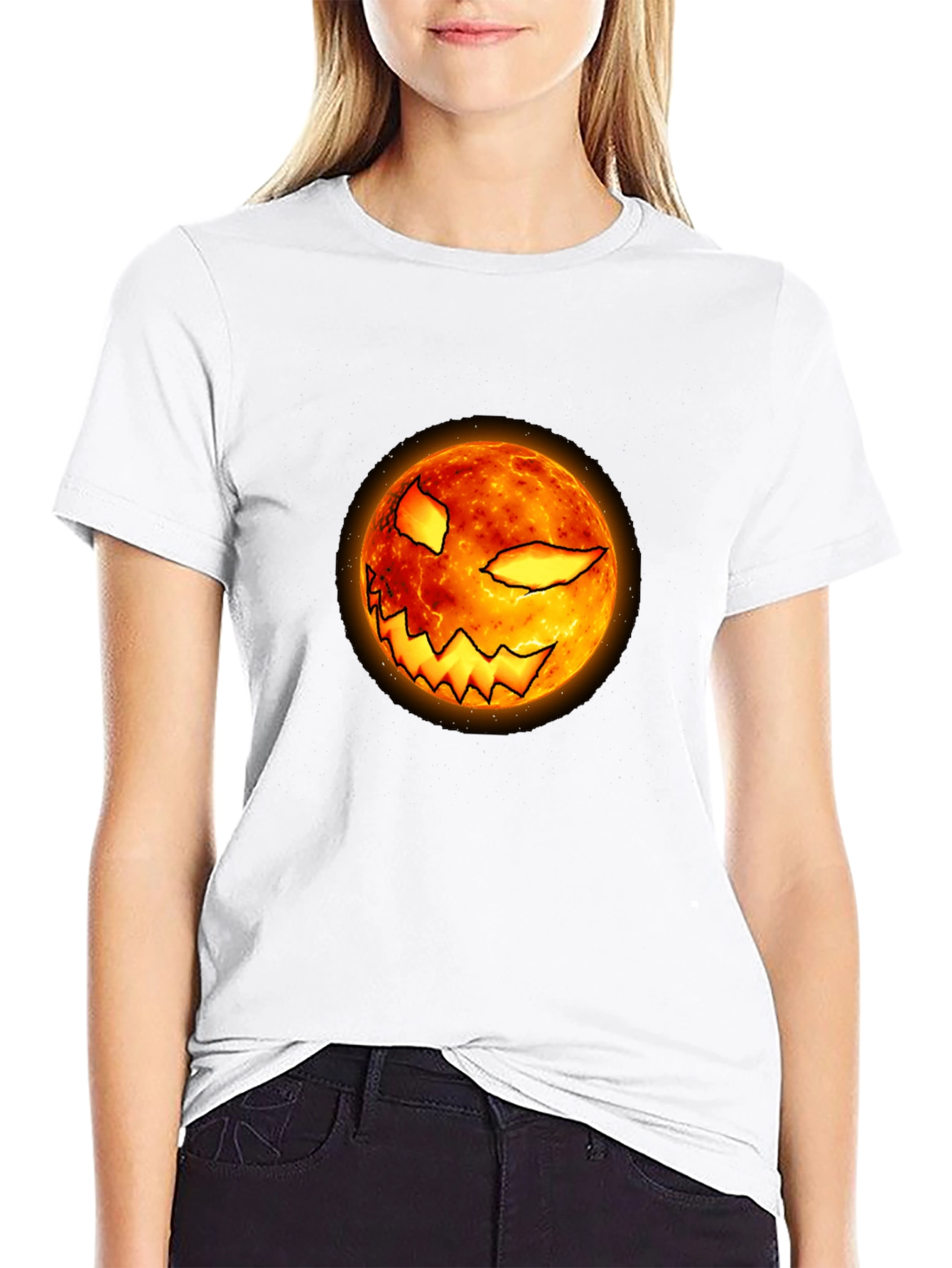 Halloween Pumpkin Face Graphic Black T-Shirt