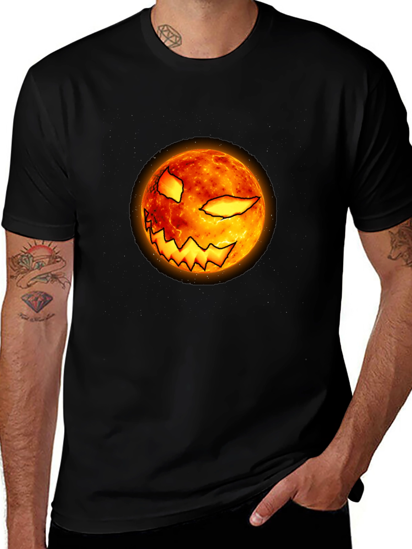 Halloween Pumpkin Face Graphic Black T-Shirt