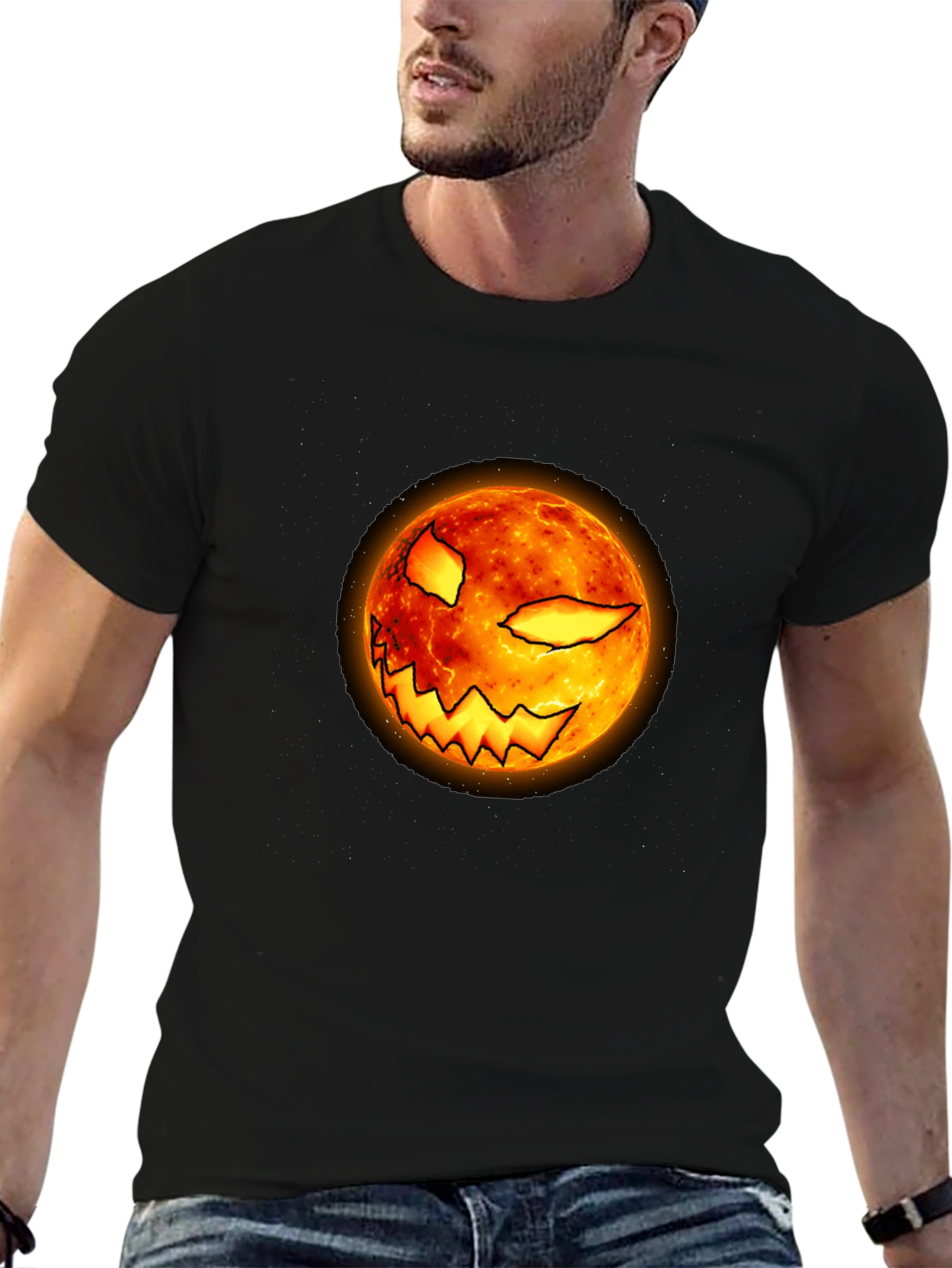 Halloween Pumpkin Face Graphic Black T-Shirt