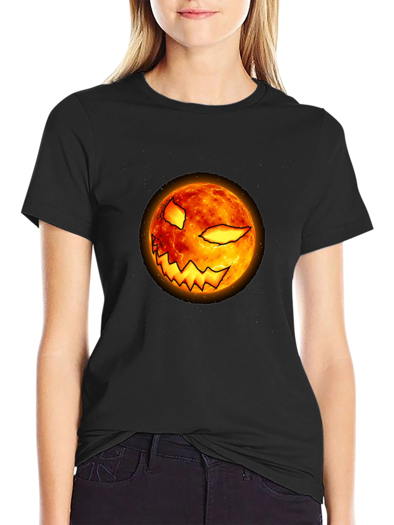 Halloween Pumpkin Face Graphic Black T-Shirt