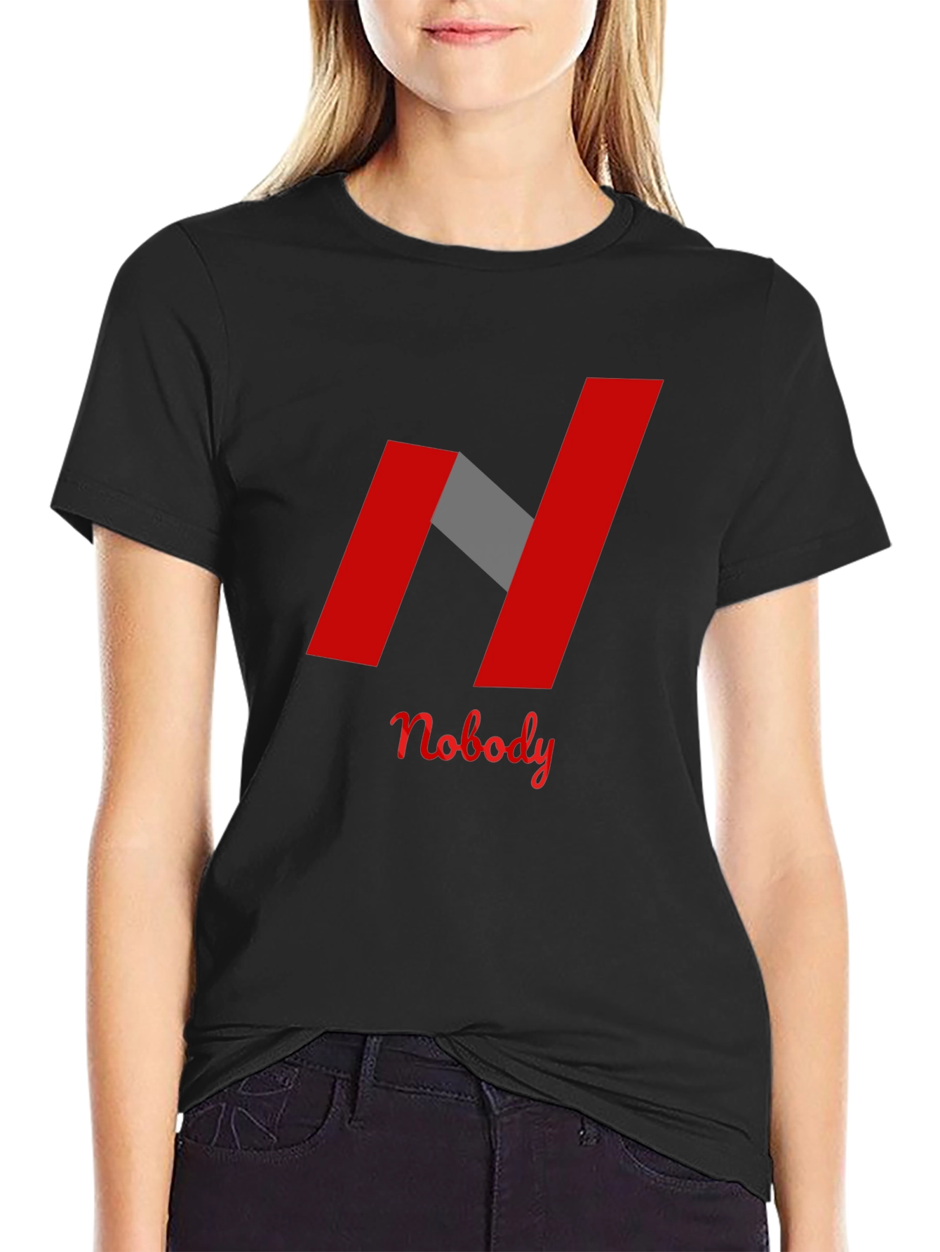 Nobody Graphic Tee - Modern N Design Black T-Shirt