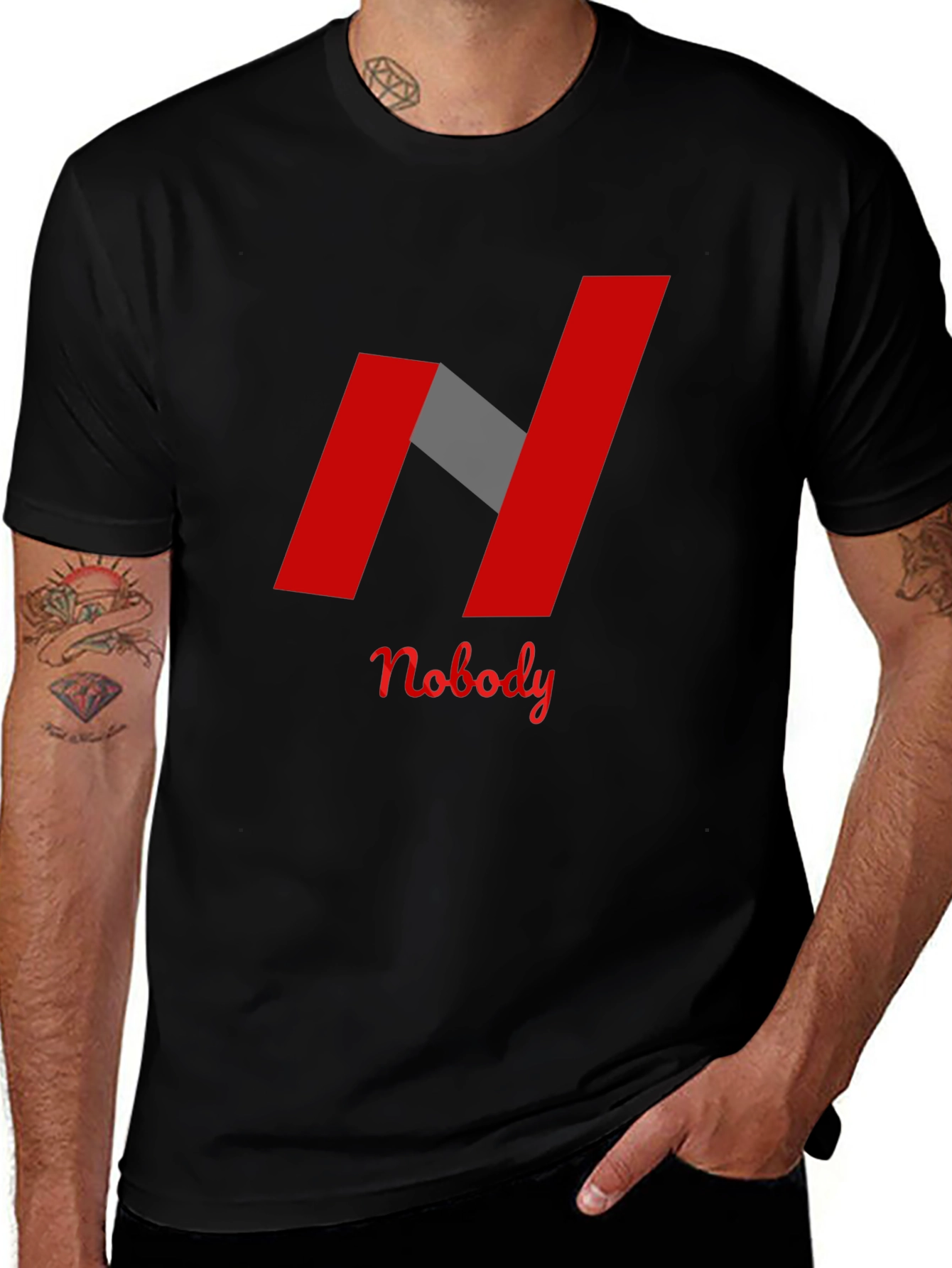Nobody Graphic Tee - Modern N Design Black T-Shirt