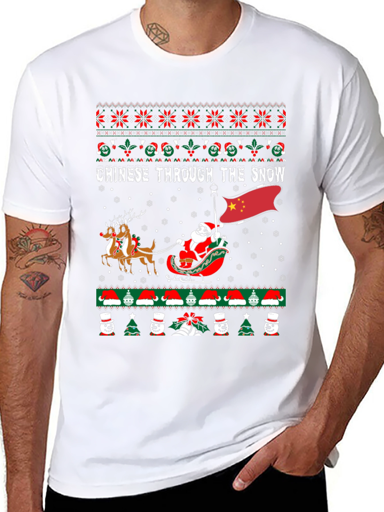 Chinese Through The Snow Ugly Christmas T-Shirt