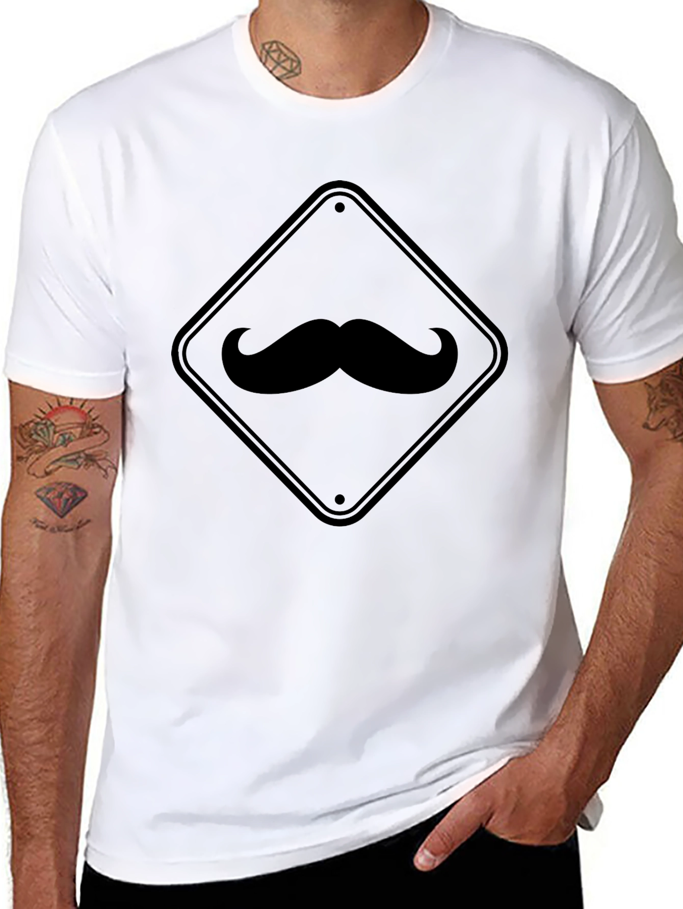 Mustache Graphic Tee - Novelty Mens Black T-Shirt