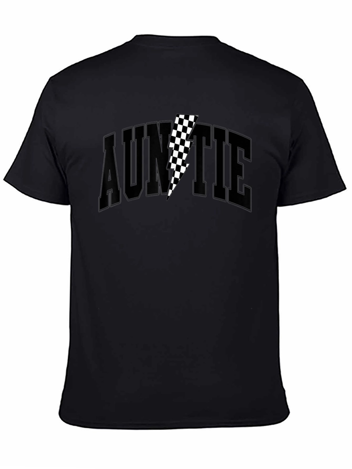 Auntie Black T-Shirt with Checkered Lightning Bolt