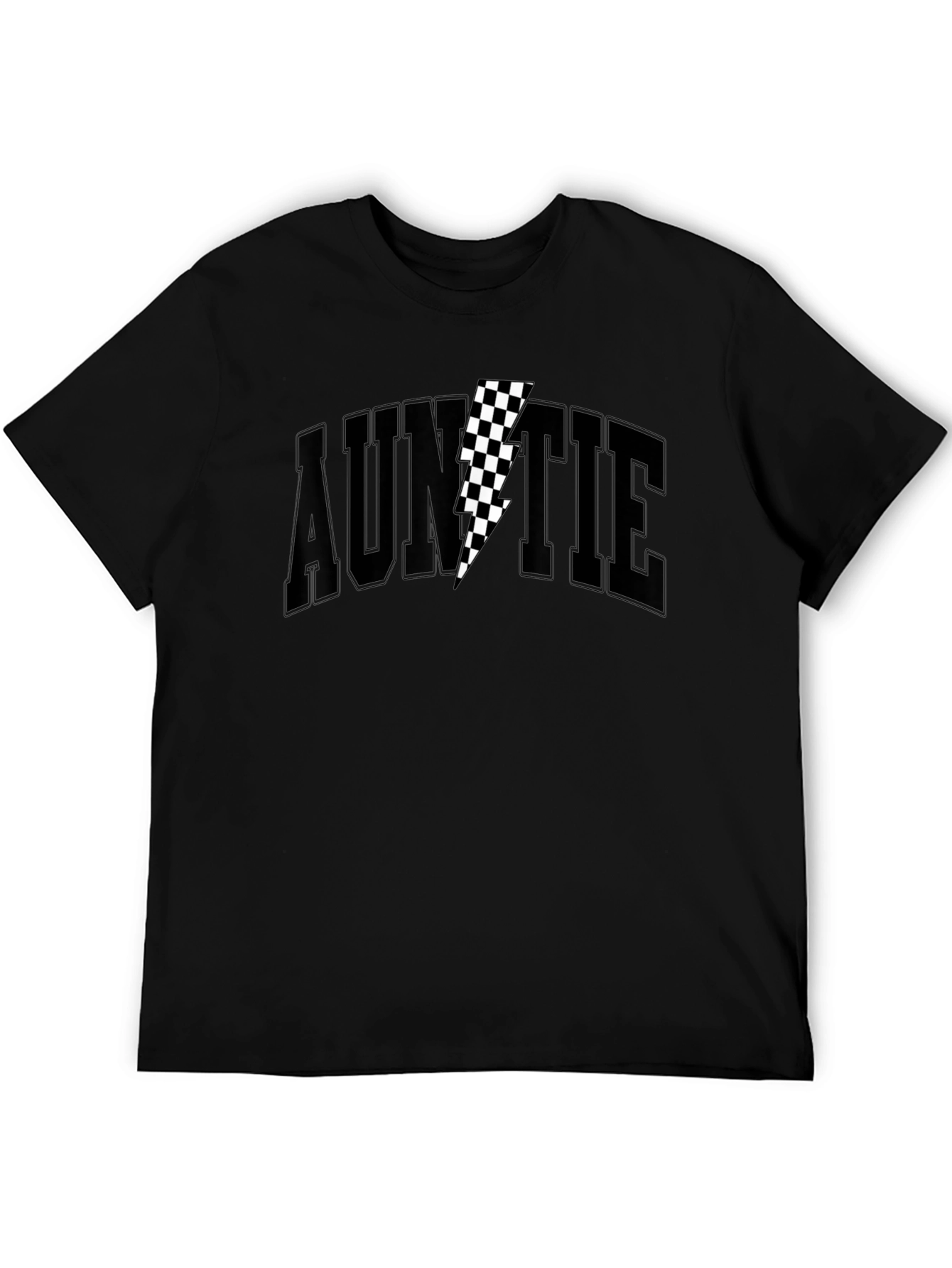 Auntie Black T-Shirt with Checkered Lightning Bolt