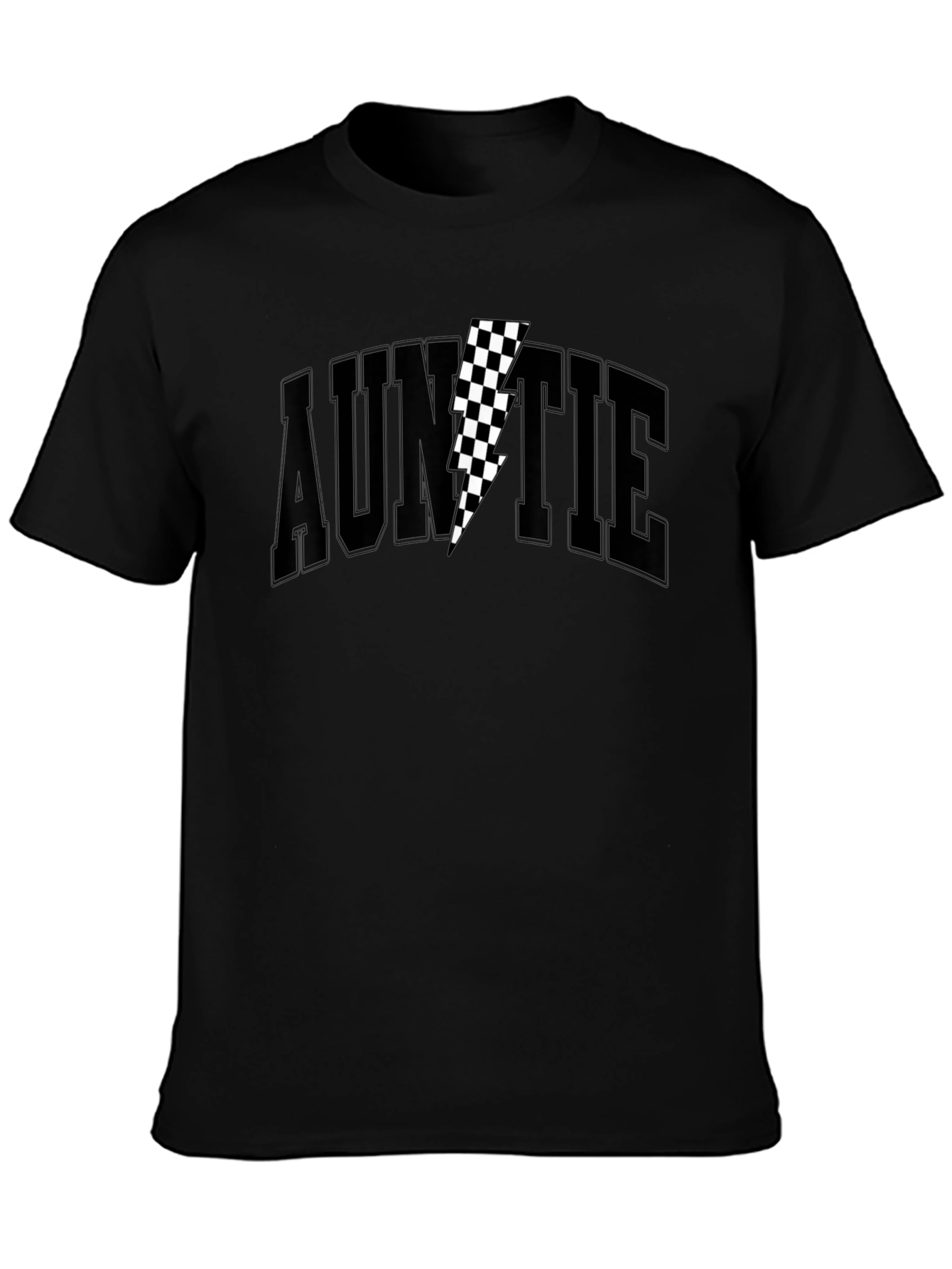 Auntie Black T-Shirt with Checkered Lightning Bolt