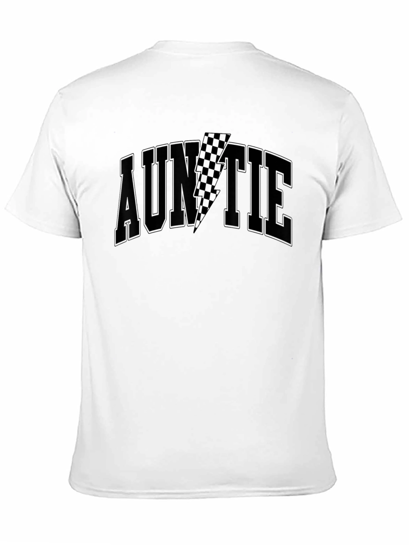 Auntie Black T-Shirt with Checkered Lightning Bolt