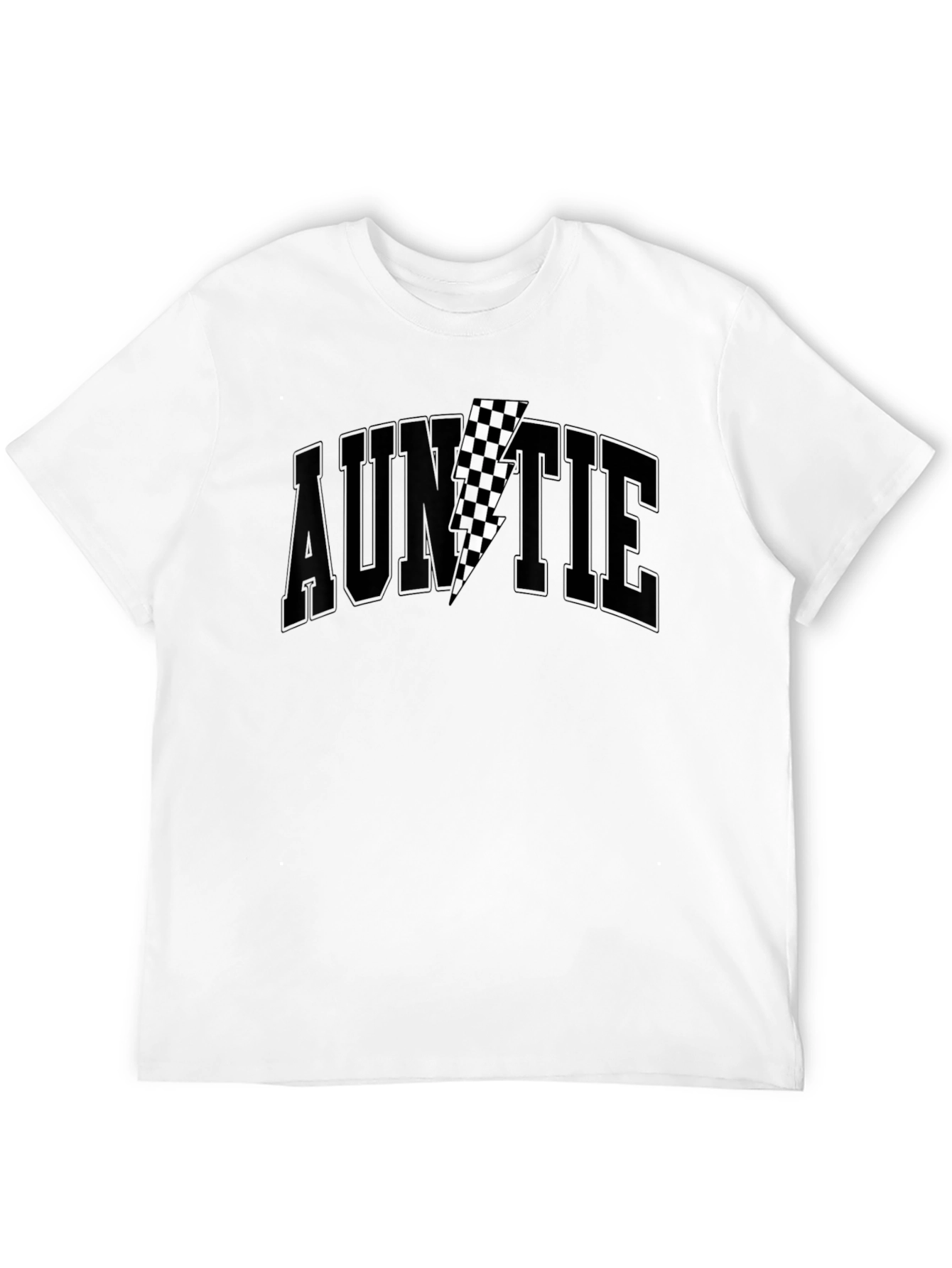 Auntie Black T-Shirt with Checkered Lightning Bolt