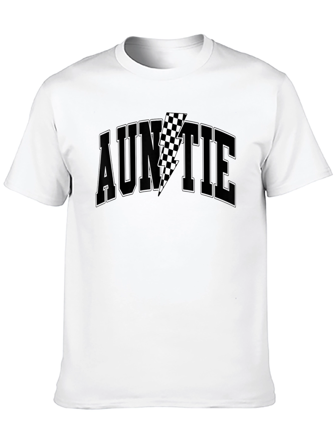 Auntie Black T-Shirt with Checkered Lightning Bolt