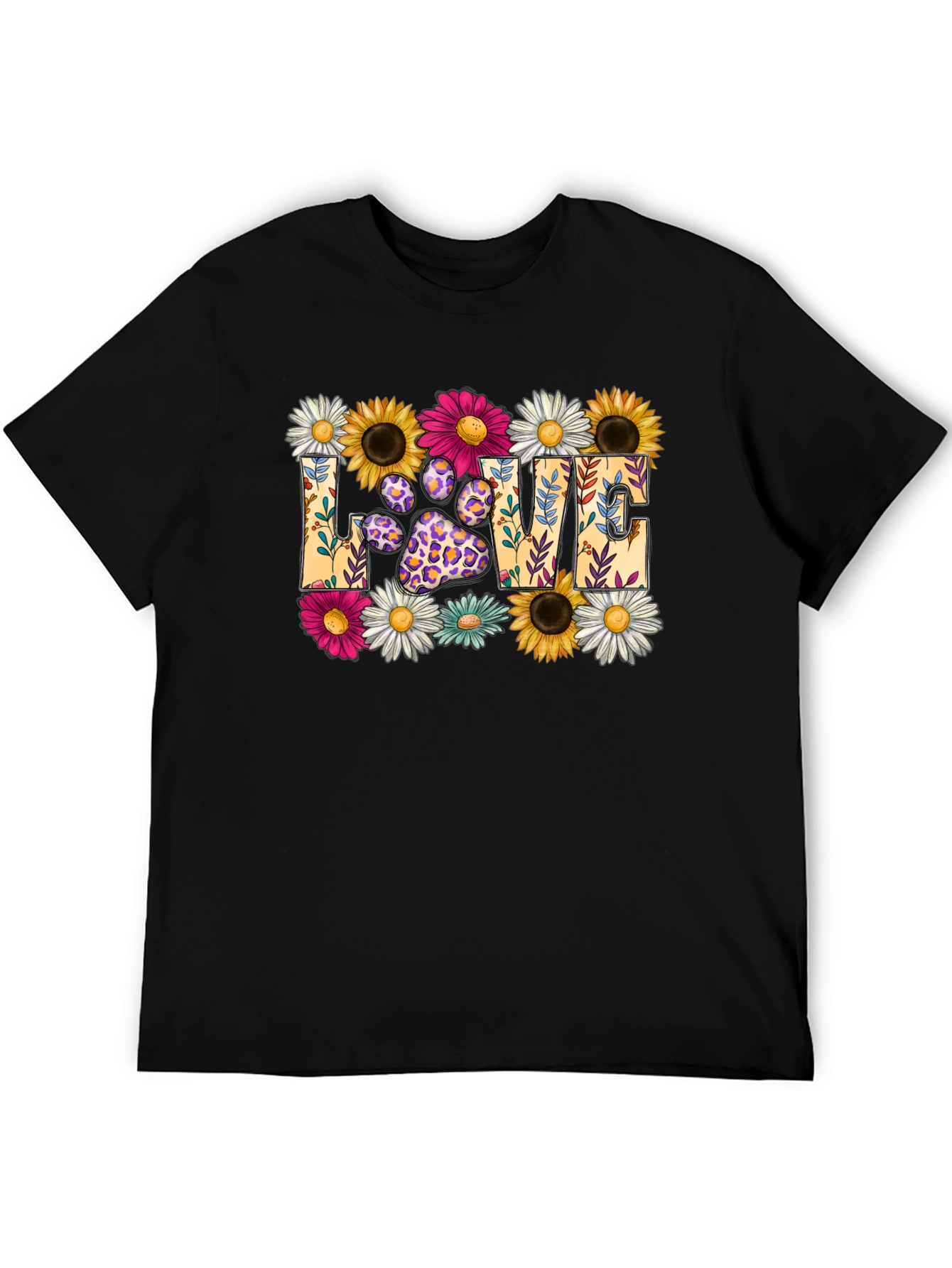 Floral Paw Print LOVE Graphic T-Shirt