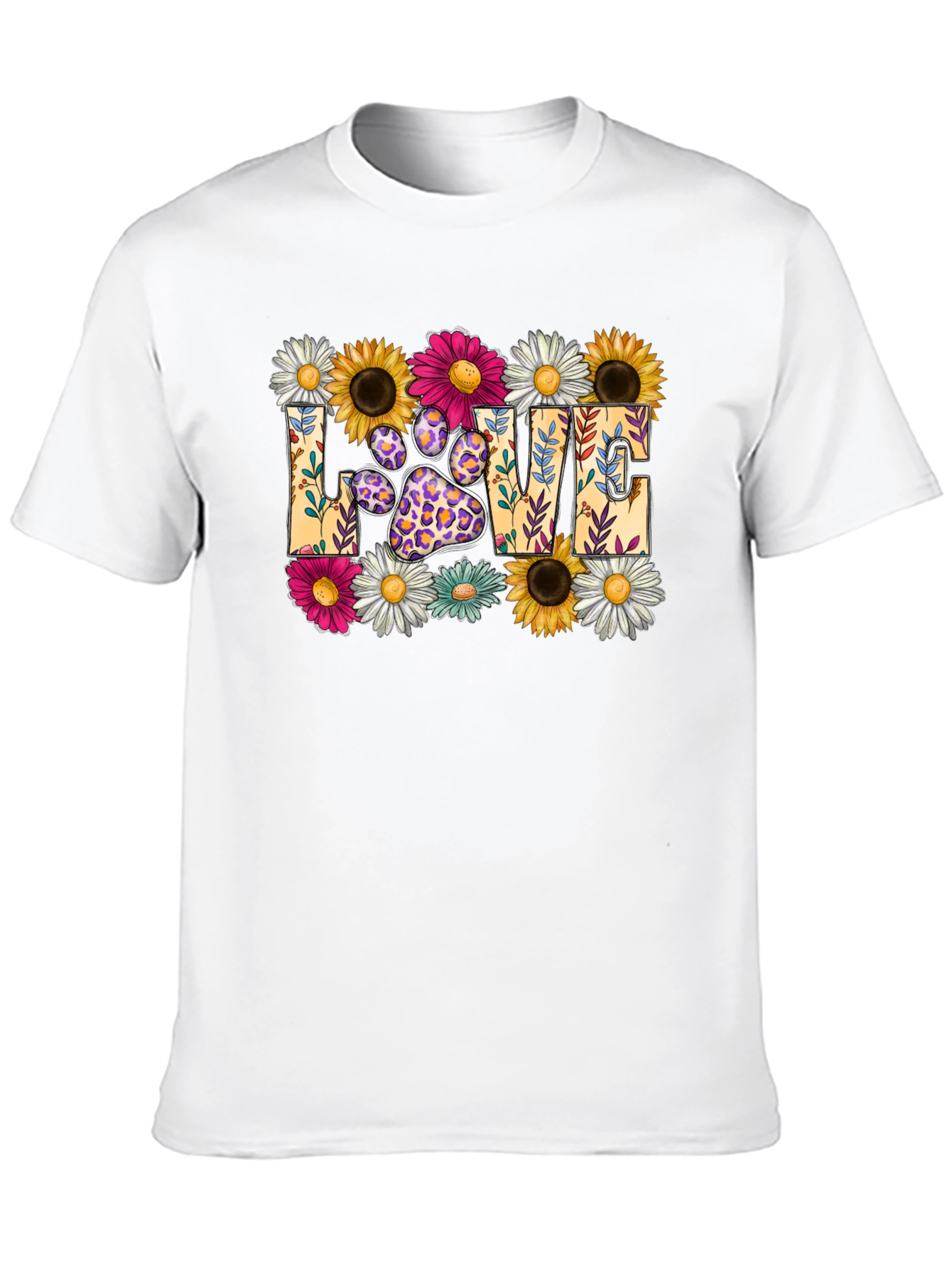 Floral Paw Print LOVE Graphic T-Shirt