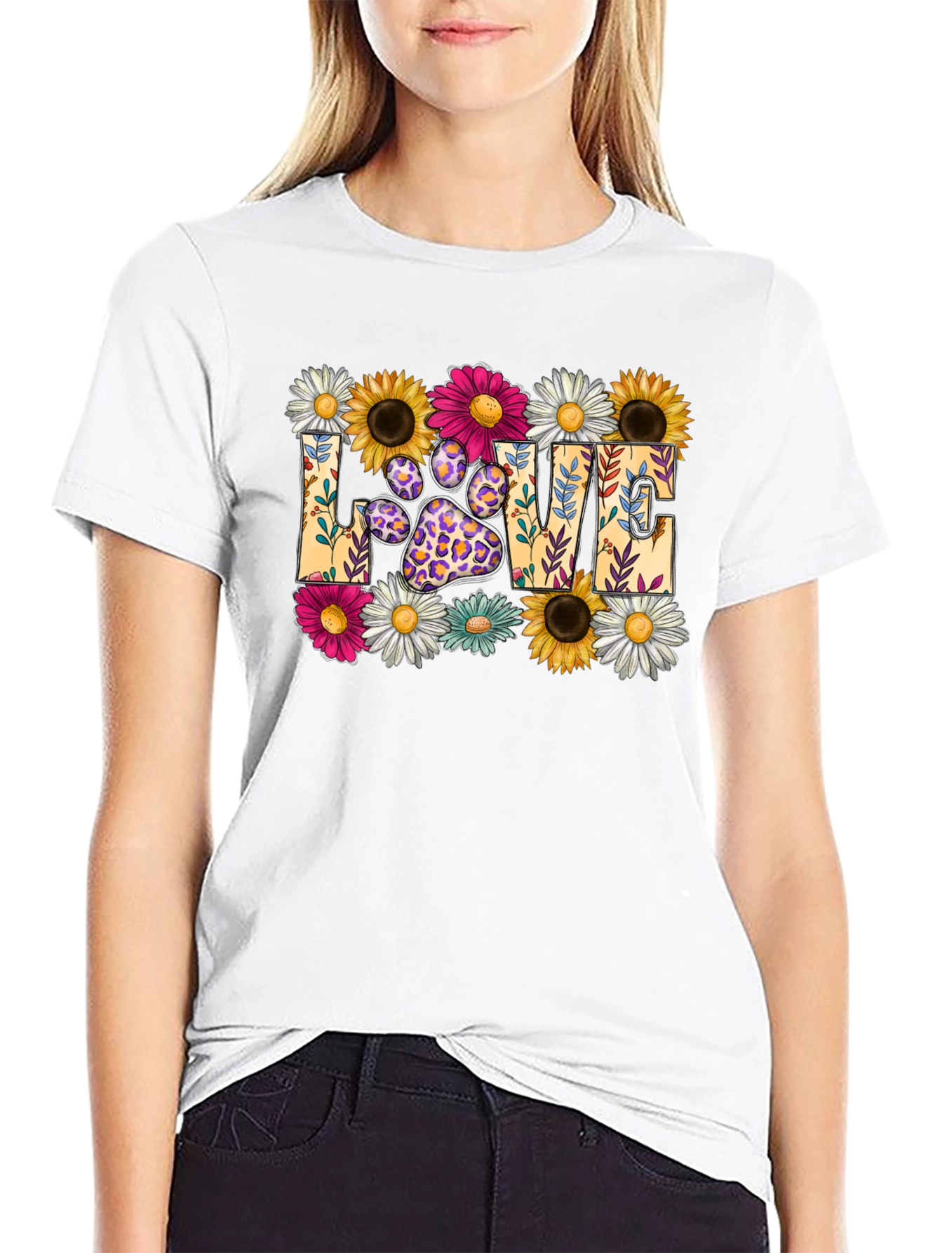 Floral Paw Print LOVE Graphic T-Shirt