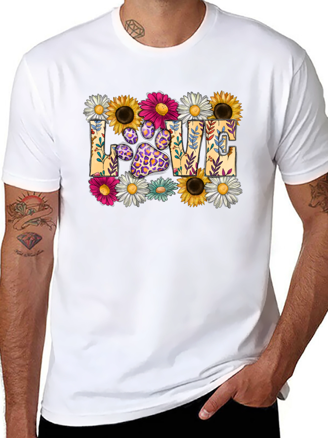 Floral Paw Print LOVE Graphic T-Shirt
