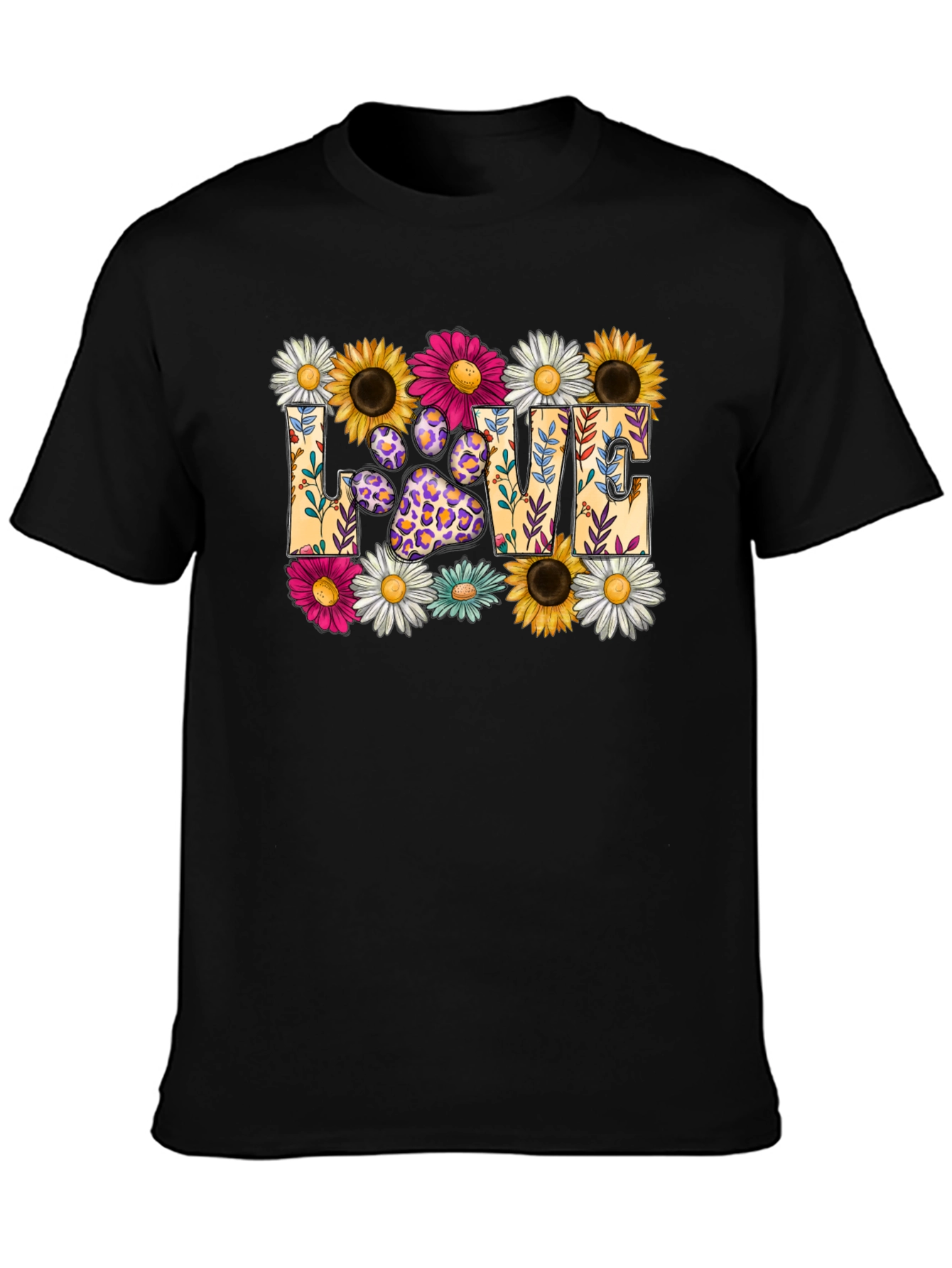 Floral Paw Print LOVE Graphic T-Shirt