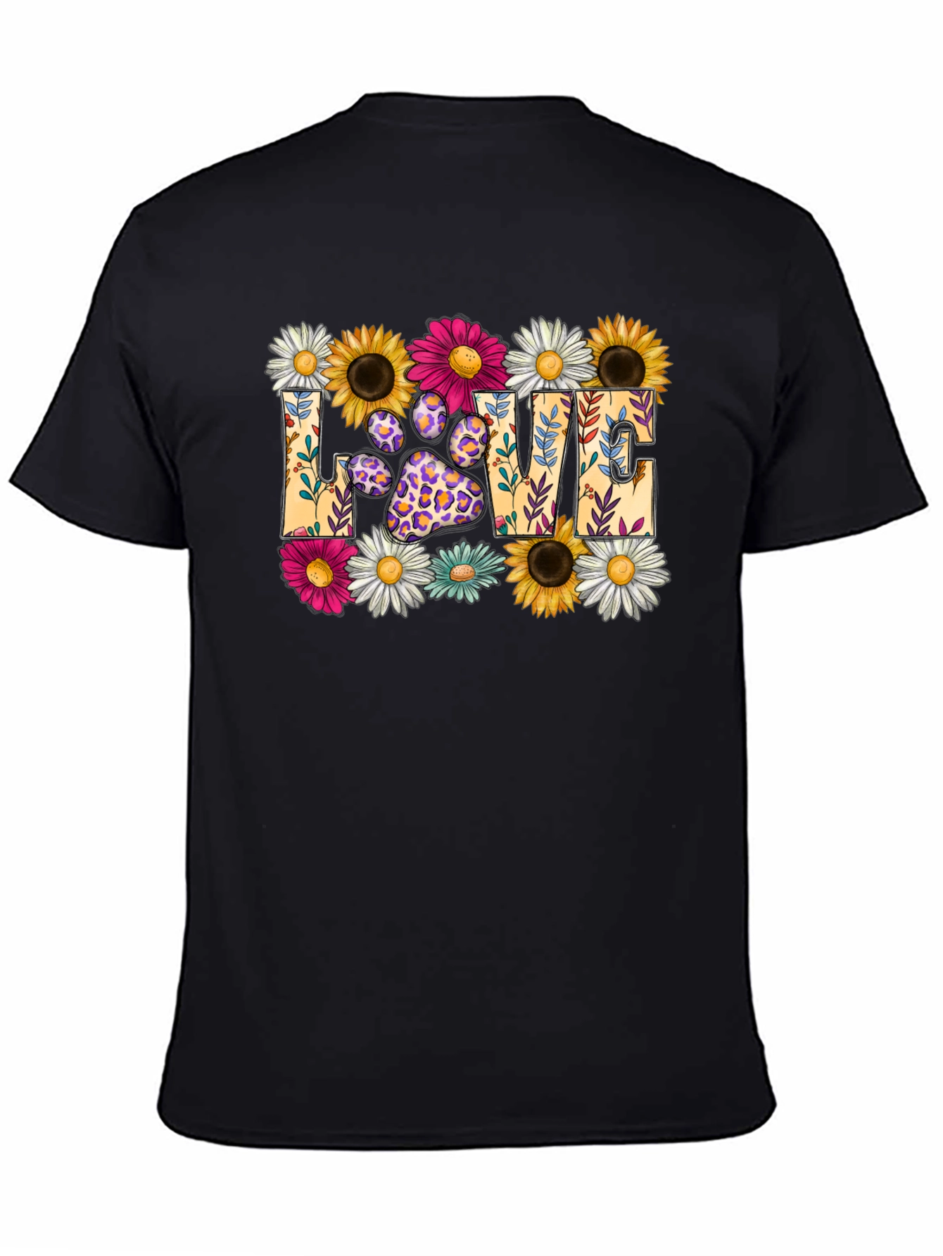 Floral Paw Print LOVE Graphic T-Shirt