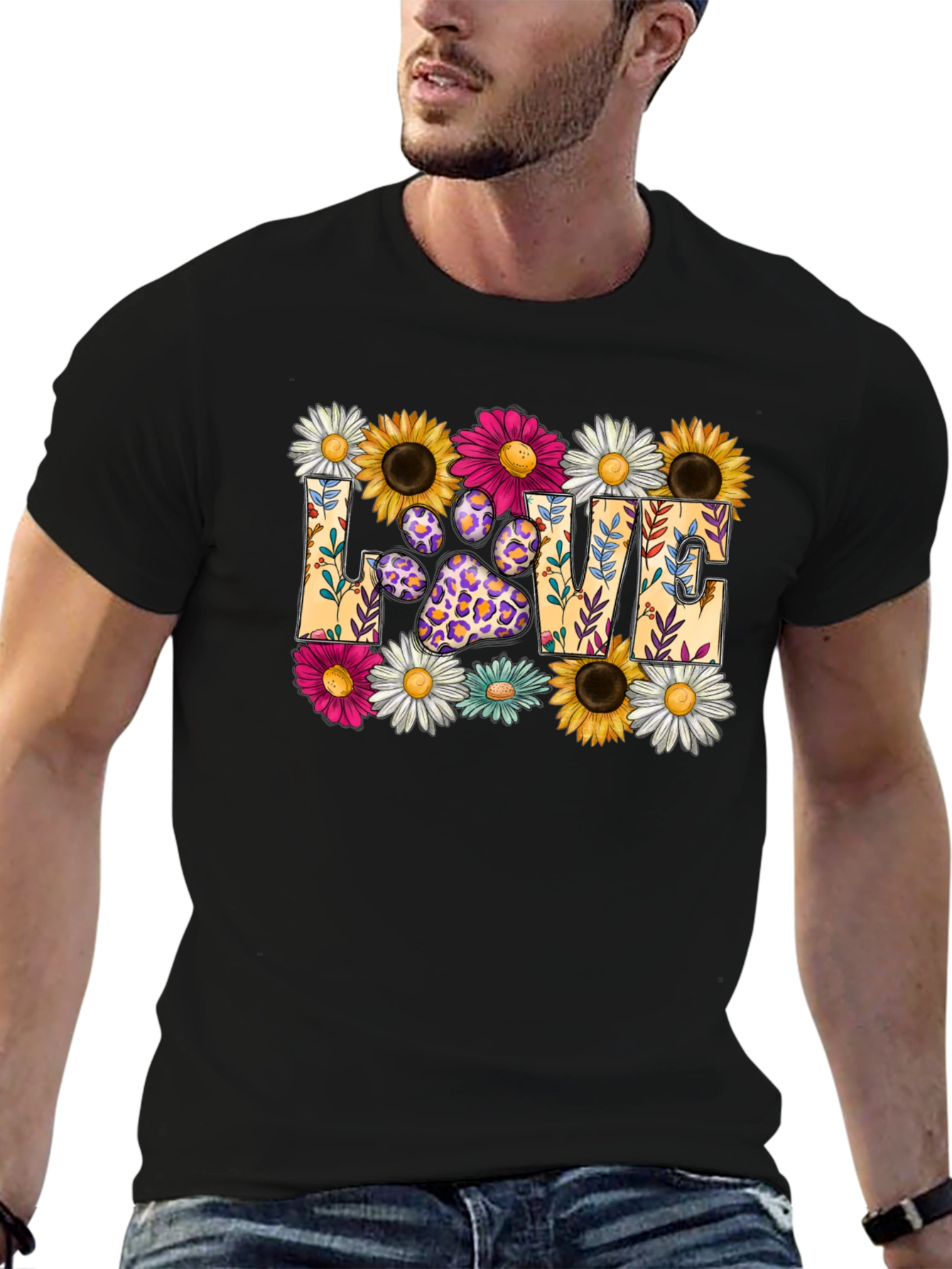 Floral Paw Print LOVE Graphic T-Shirt