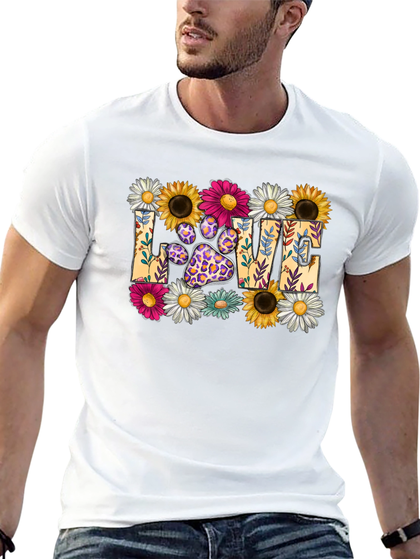 Floral Paw Print LOVE Graphic T-Shirt