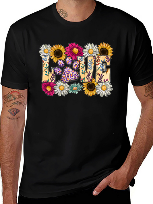Floral Paw Print LOVE Graphic T-Shirt