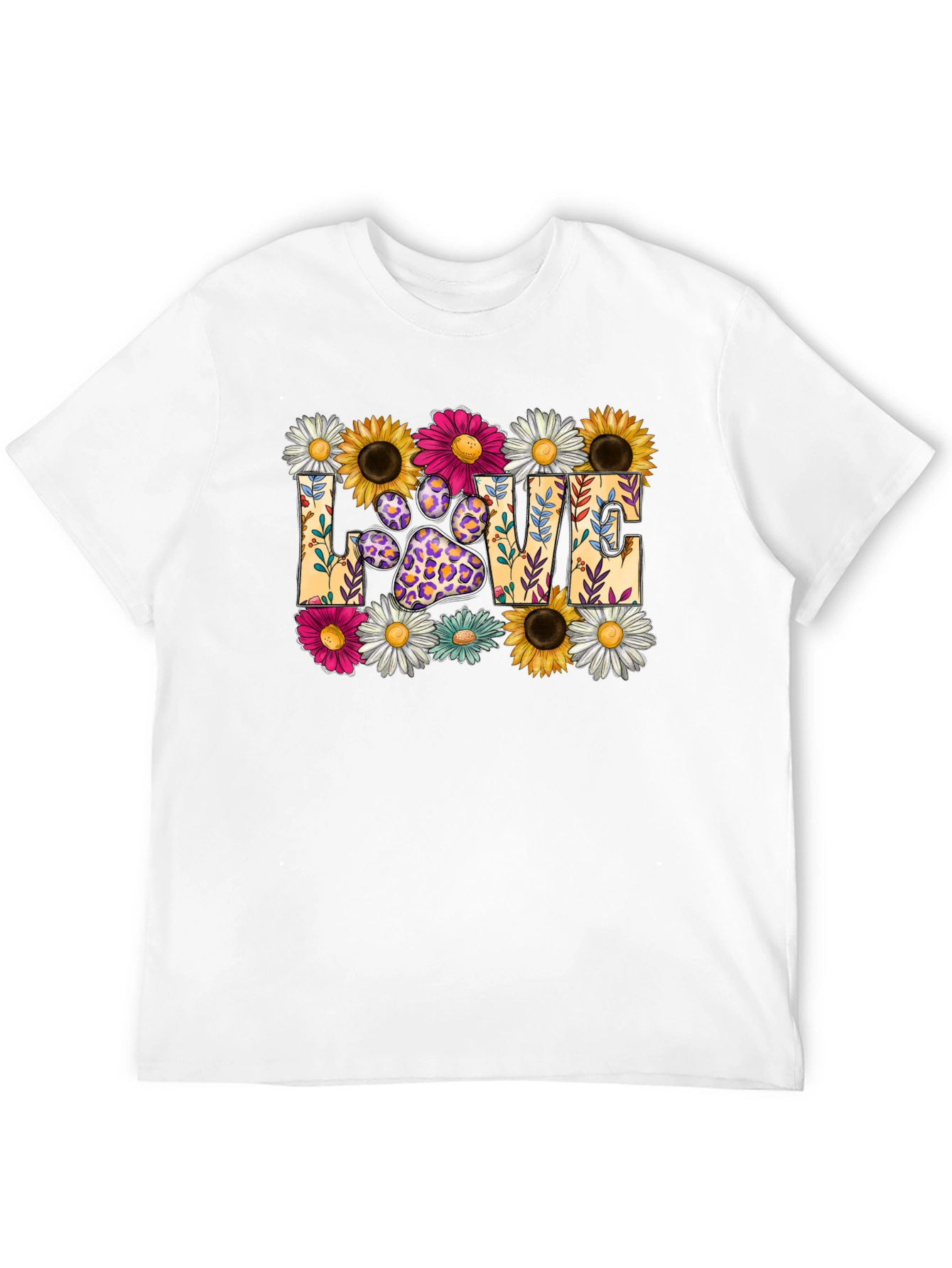 Floral Paw Print LOVE Graphic T-Shirt