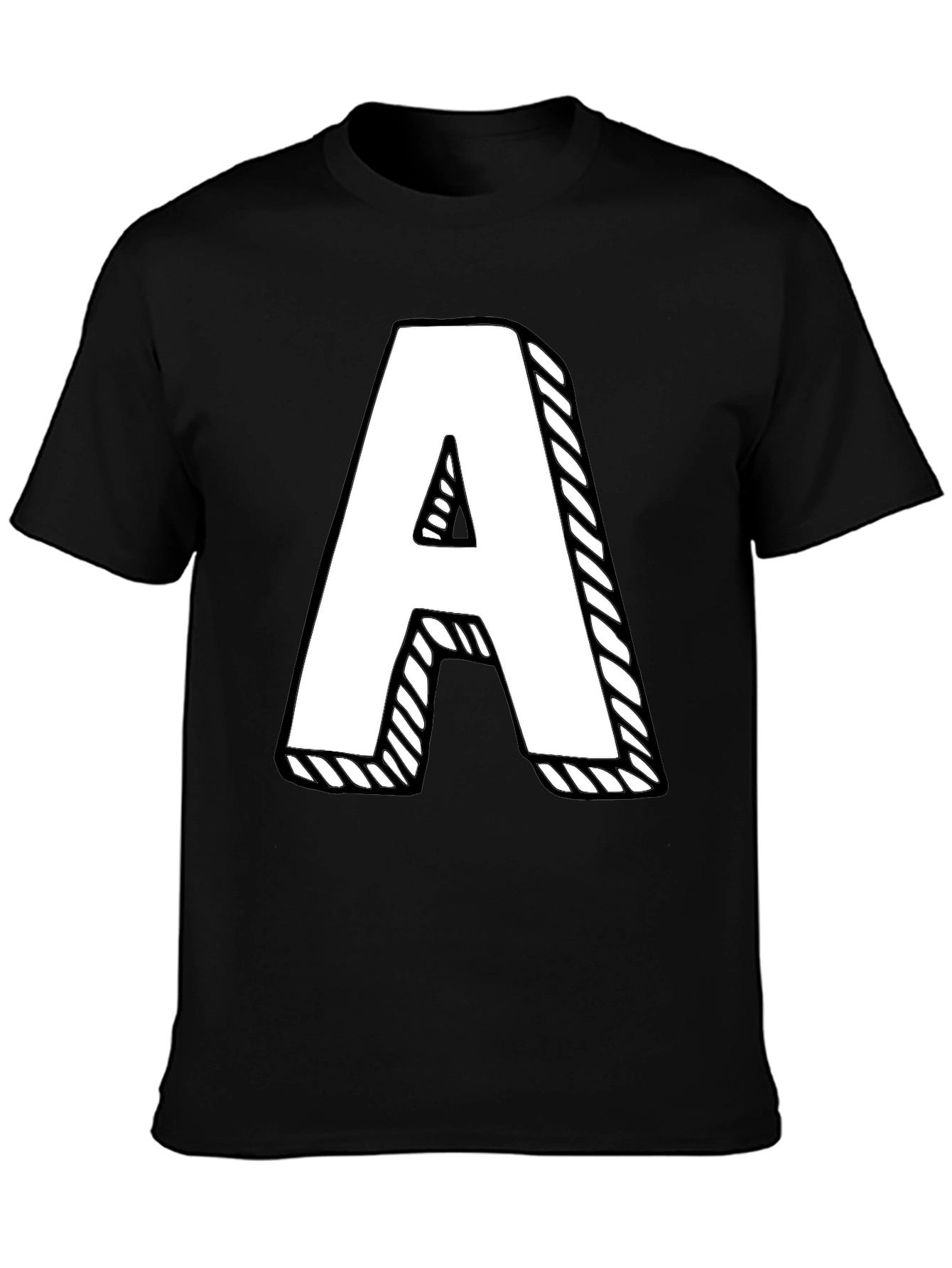 Letter A Graphic Tee - Black Cotton Casual Shirt