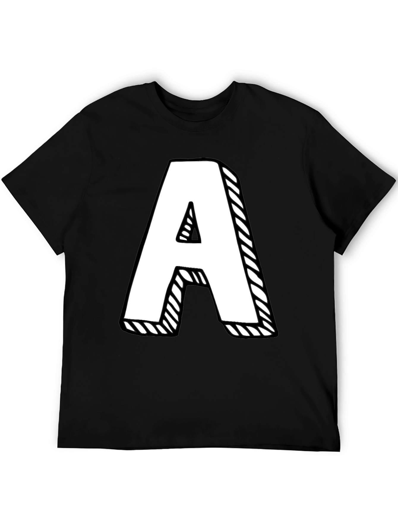 Letter A Graphic Tee - Black Cotton Casual Shirt