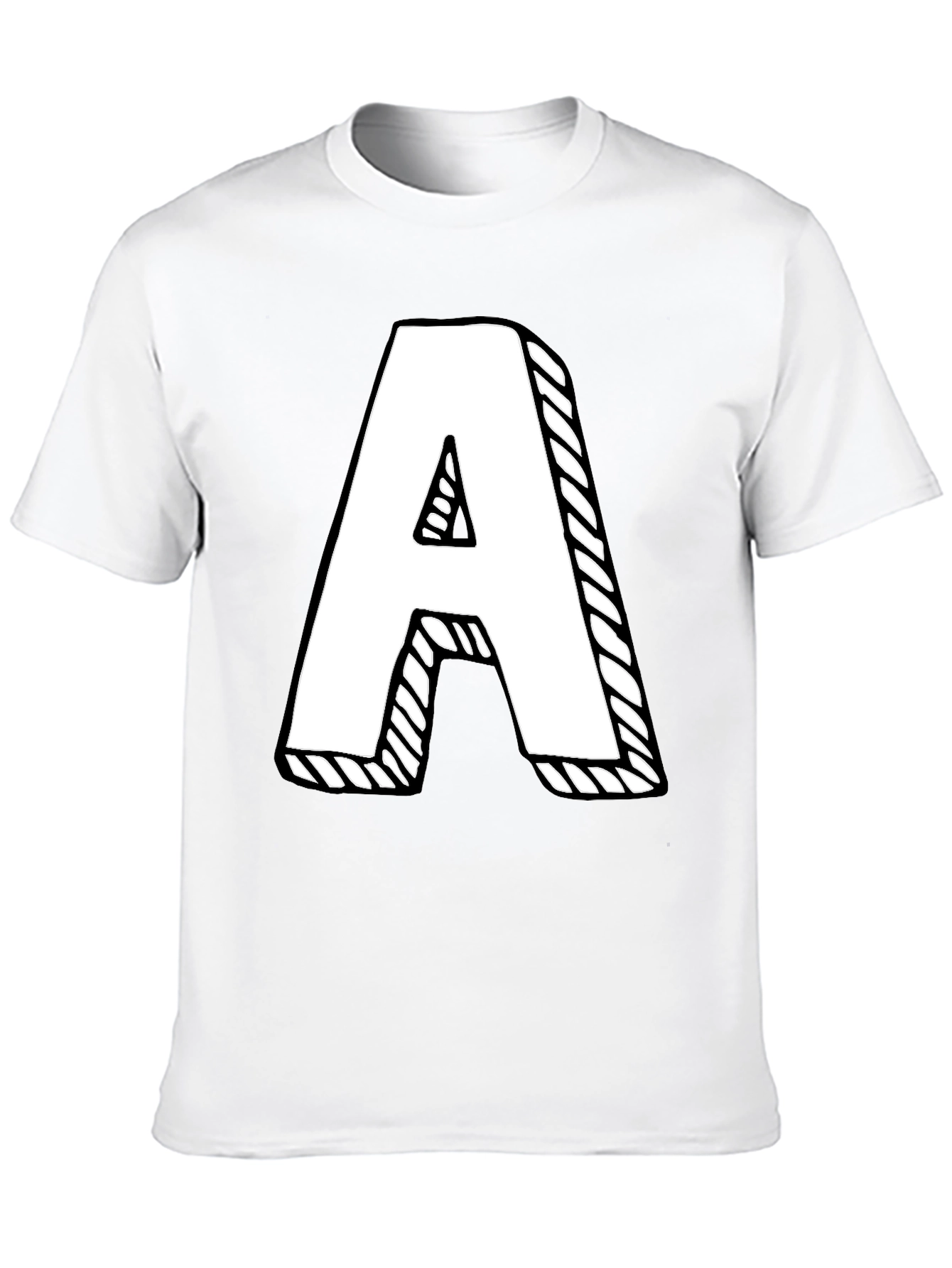 Letter A Graphic Tee - Black Cotton Casual Shirt