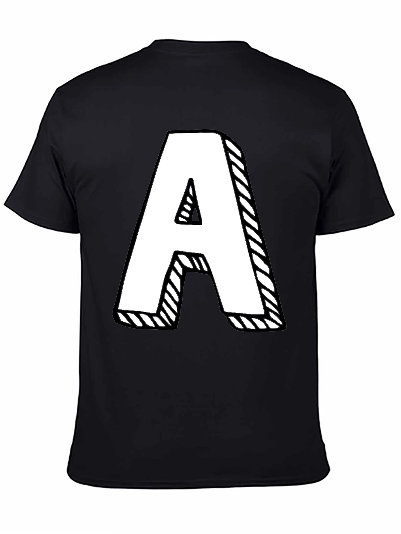 Letter A Graphic Tee - Black Cotton Casual Shirt