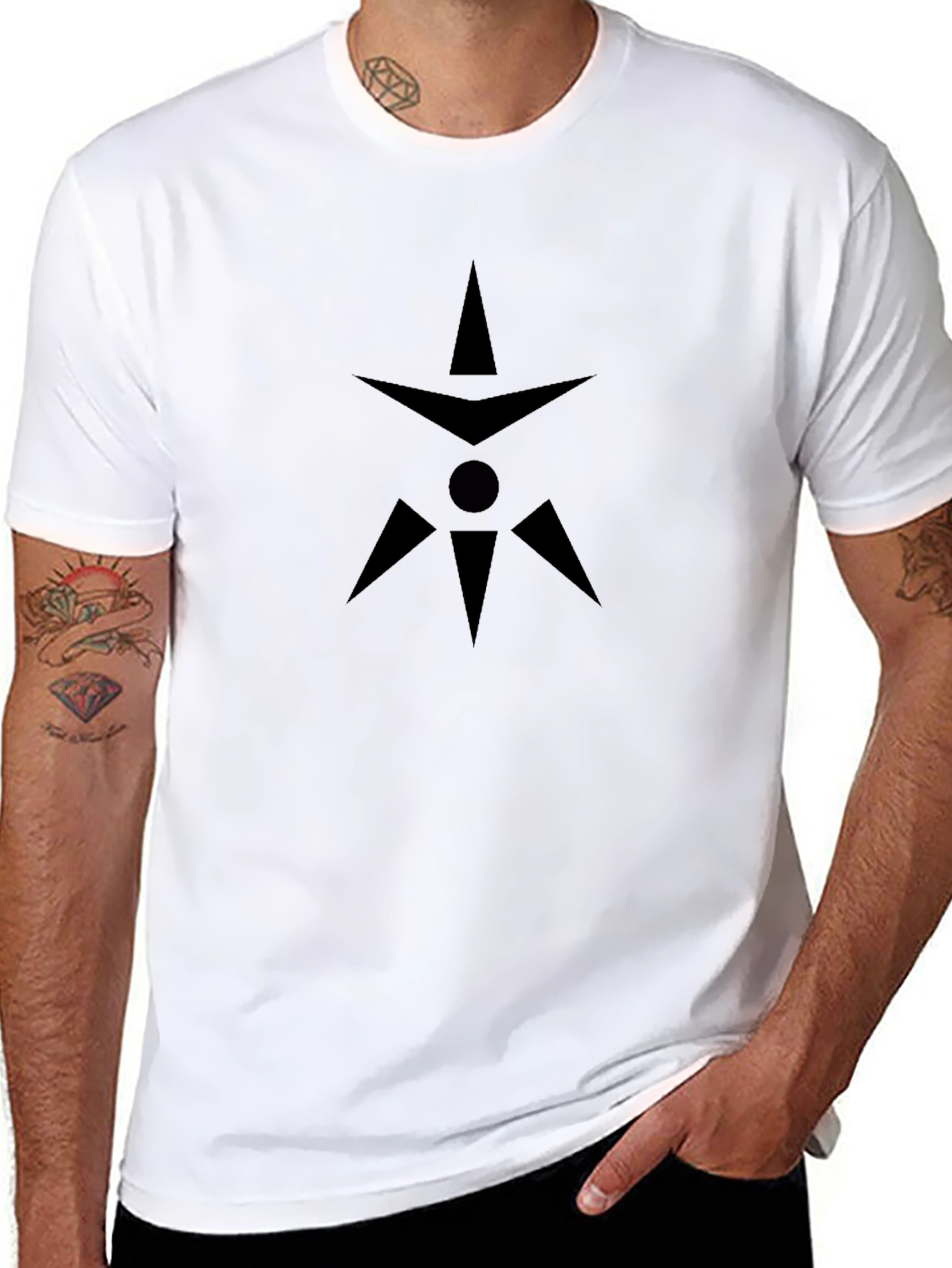 Mens Black Graphic Tee - Geometric Design