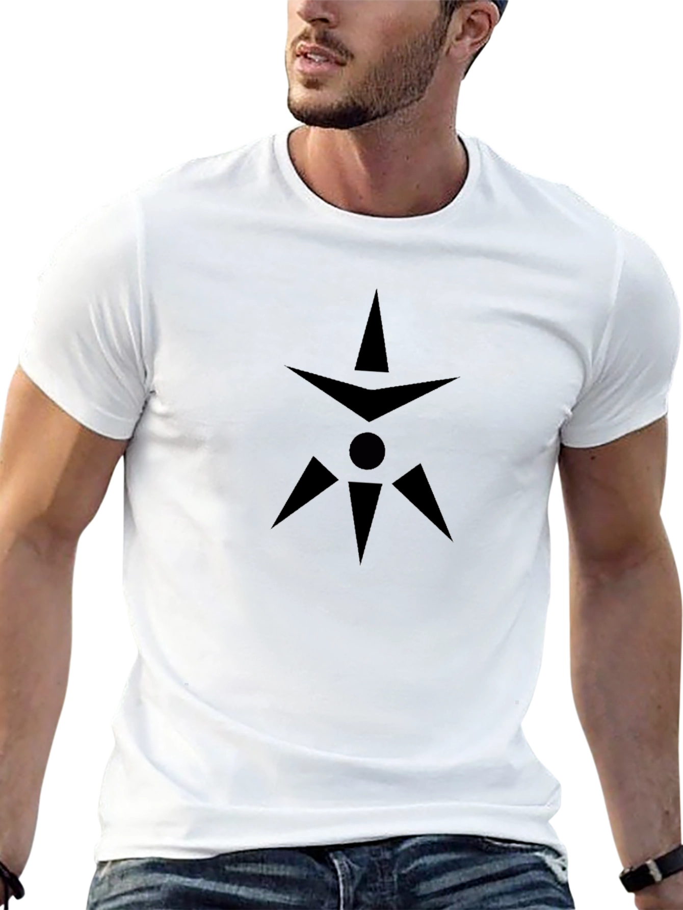 Mens Black Graphic Tee - Geometric Design