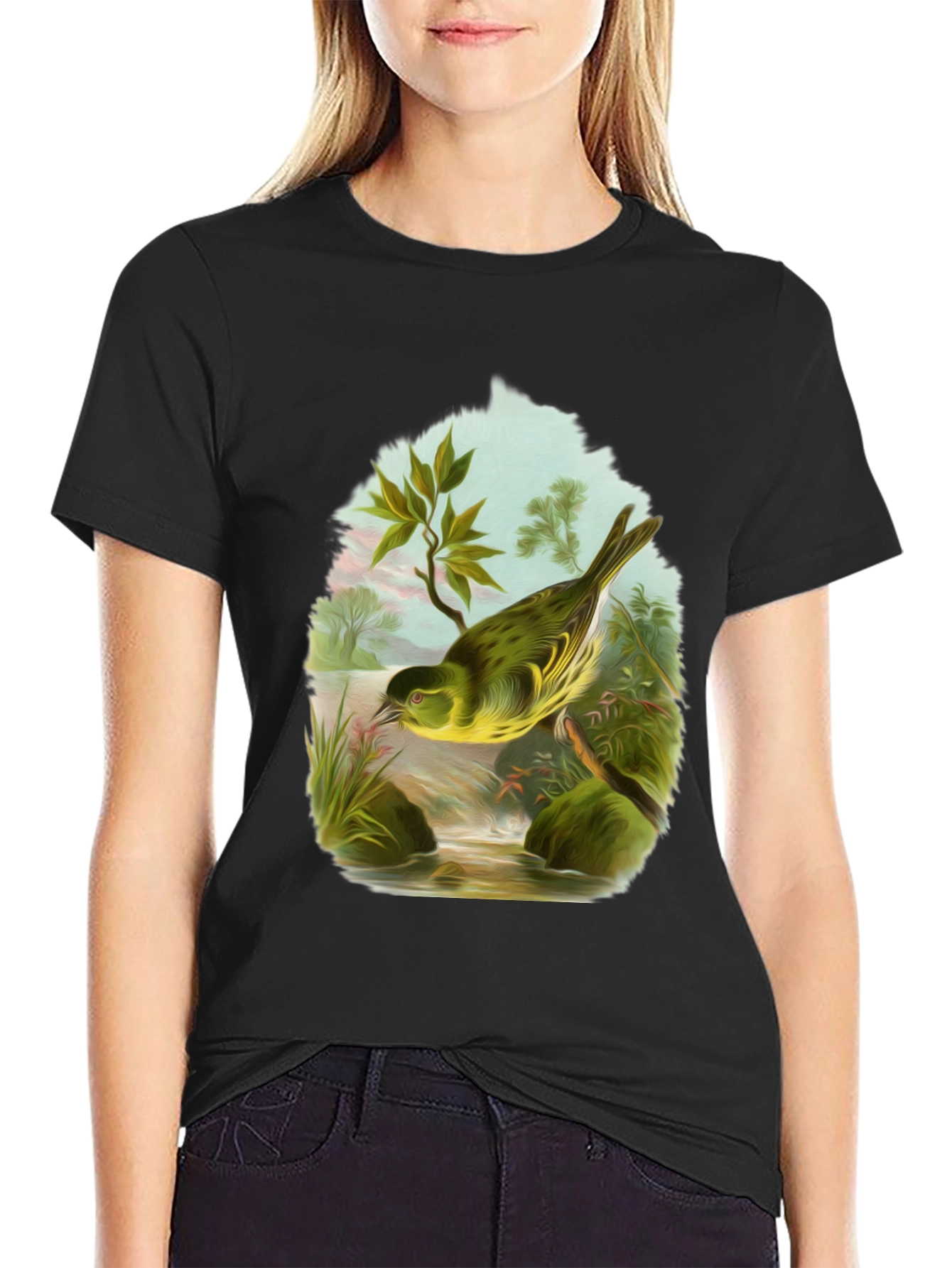 Bird Graphic Tee - Nature Lovers Black T-Shirt