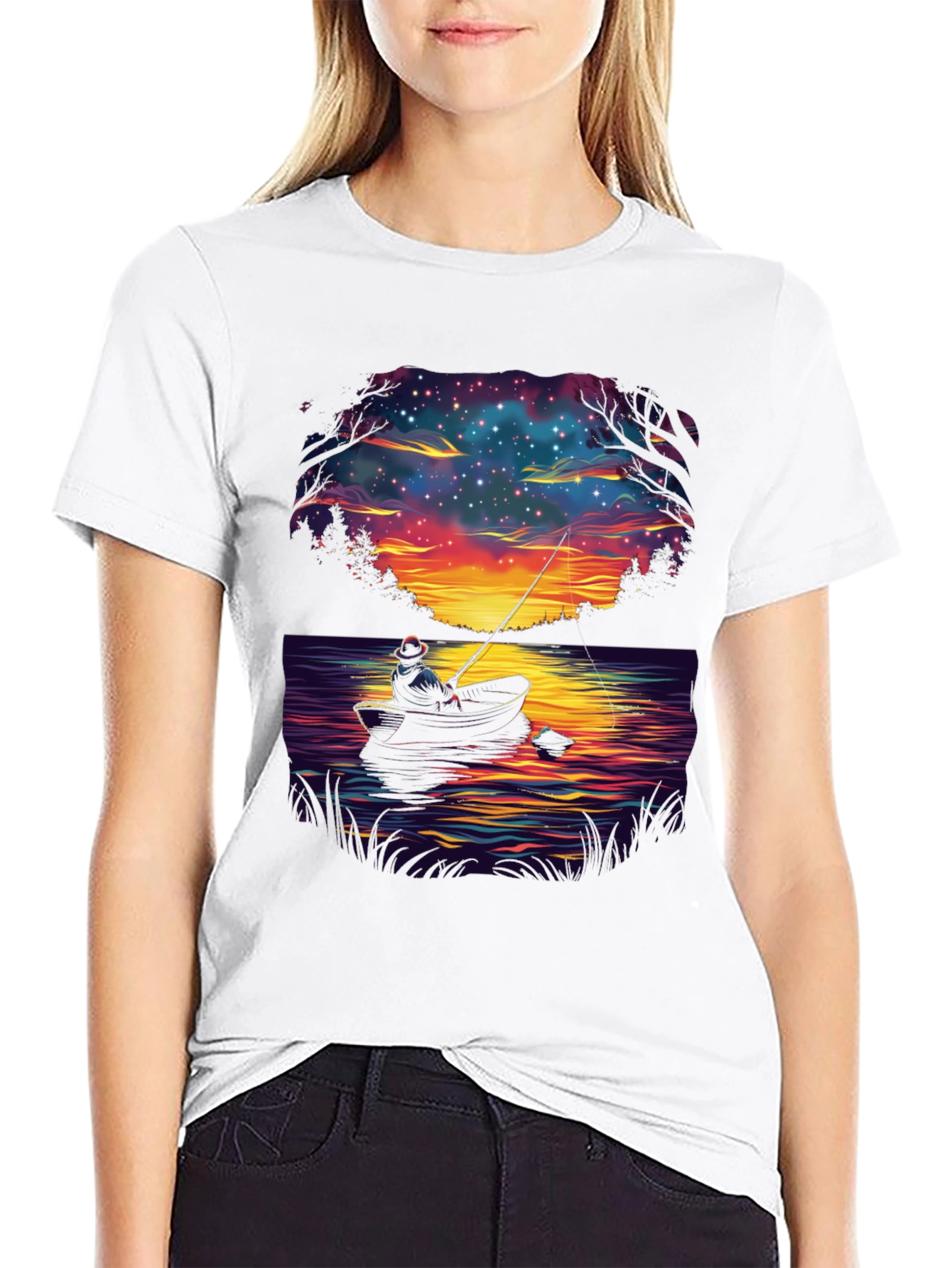 Fisherman Night Sky Graphic T-Shirt