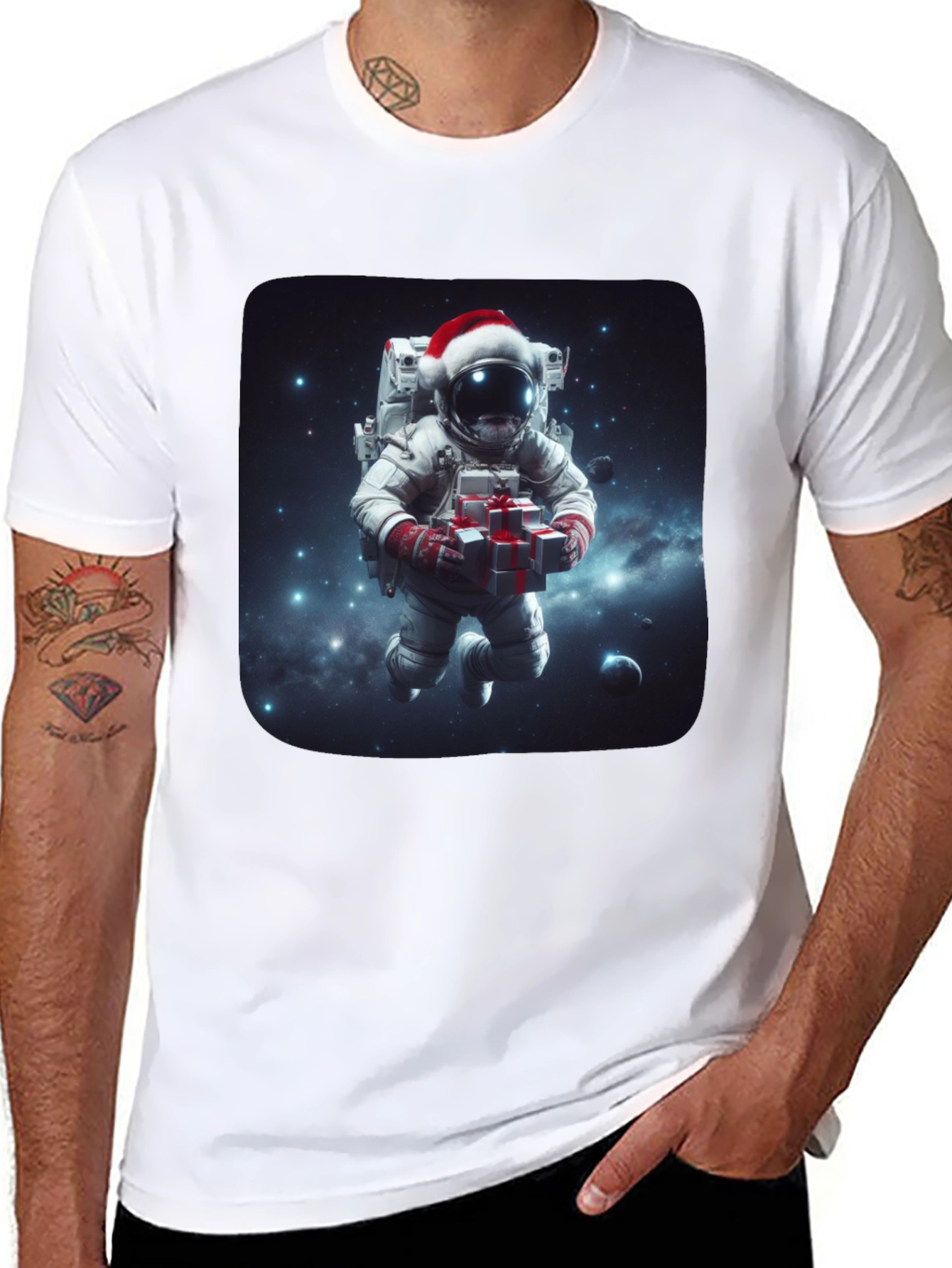 Festive Astronaut T-Shirt - Holiday Space Gift