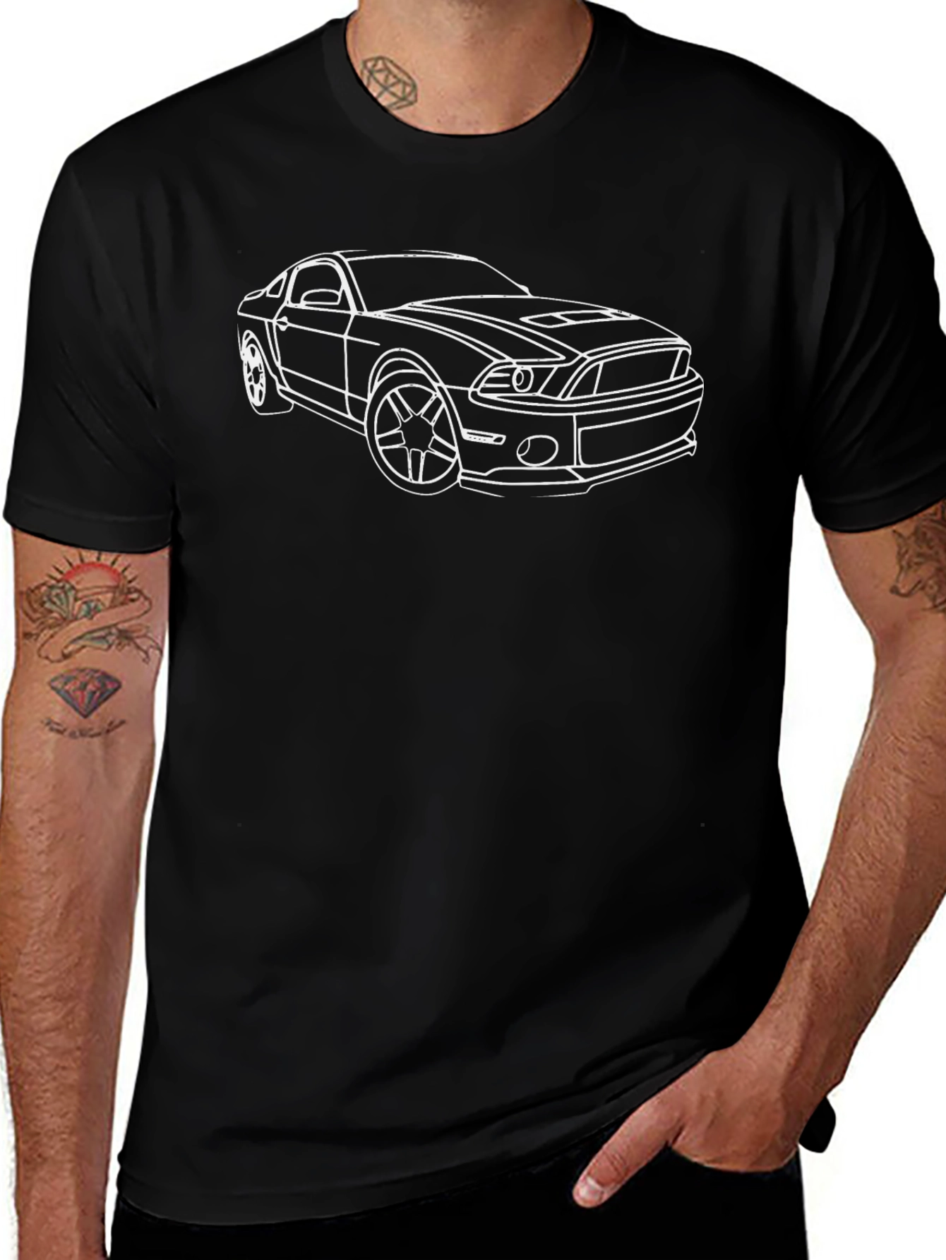 Black Mustang Car Outline T-Shirt