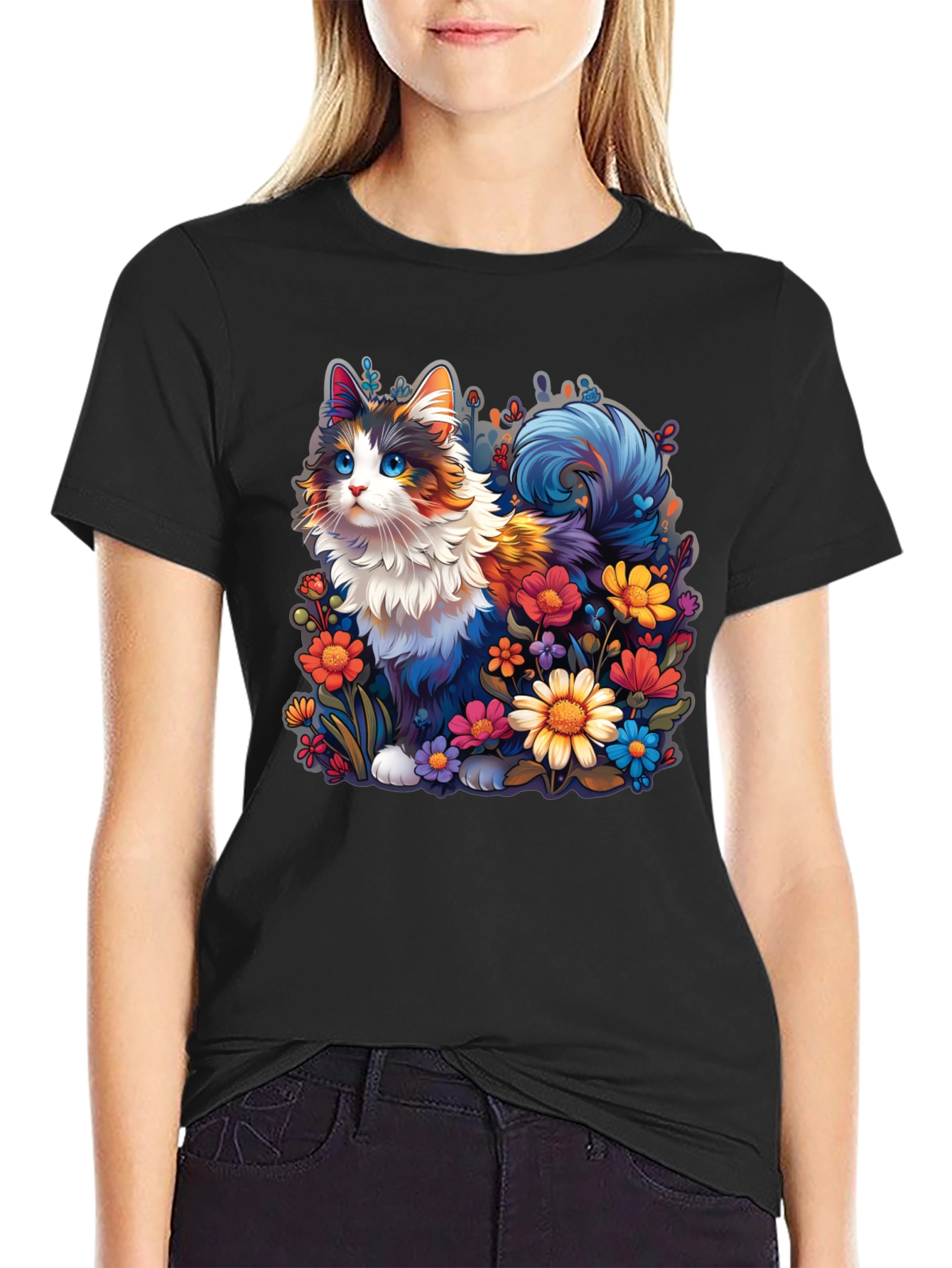 Floral Cat Graphic T-Shirt