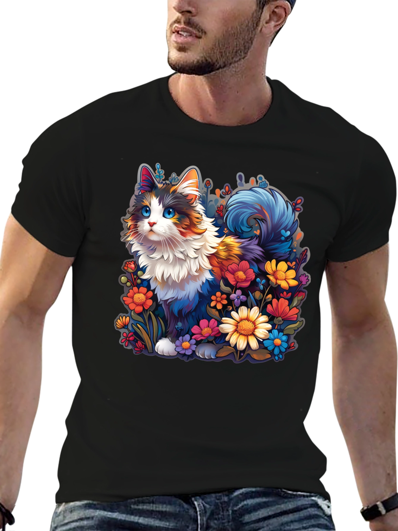 Floral Cat Graphic T-Shirt