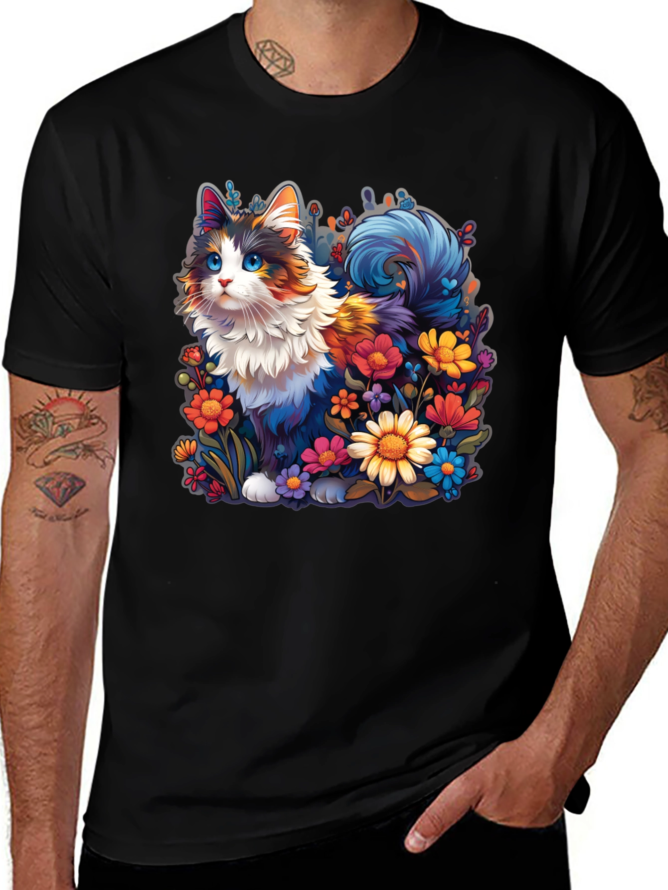 Floral Cat Graphic T-Shirt