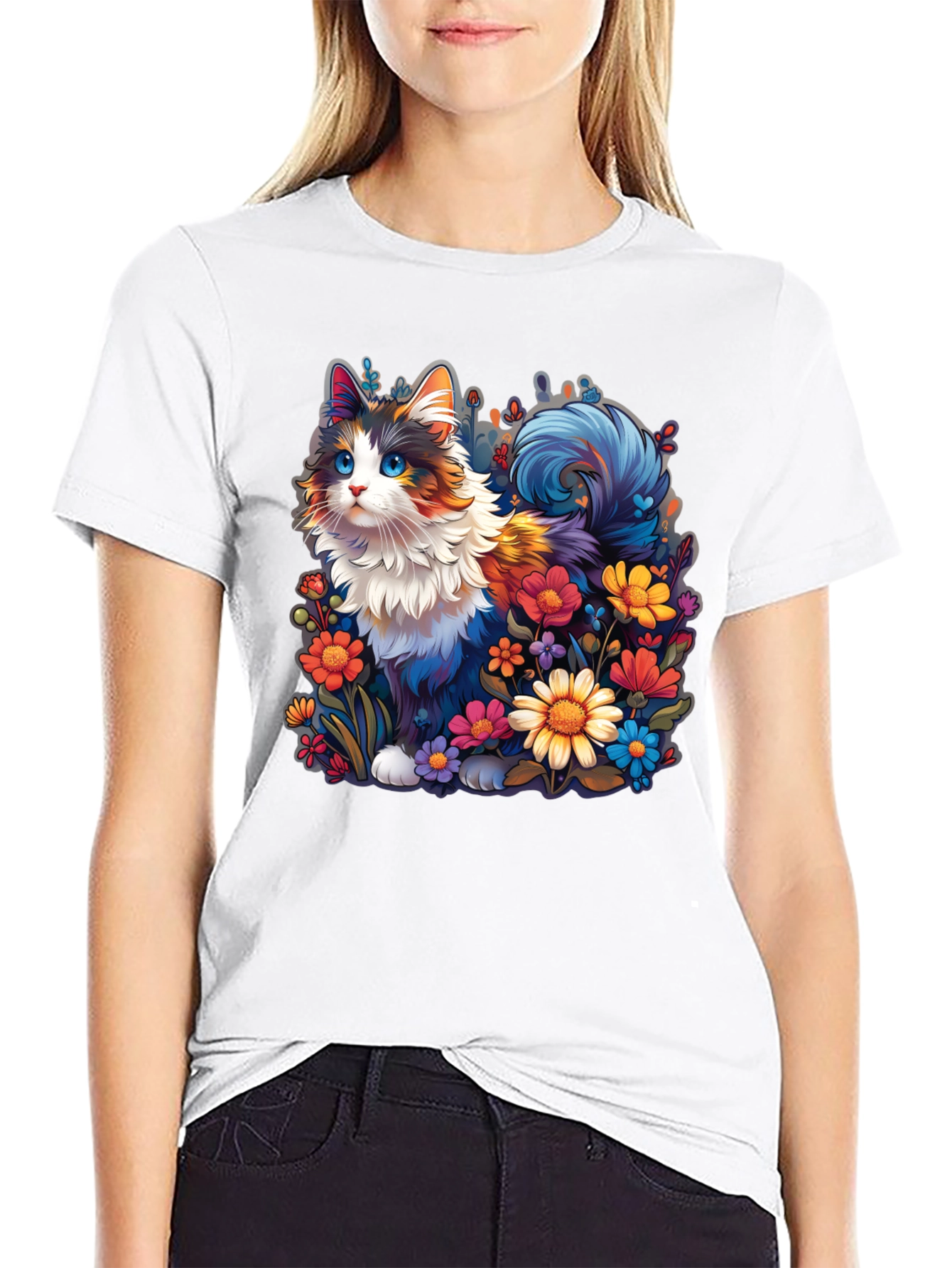 Floral Cat Graphic T-Shirt