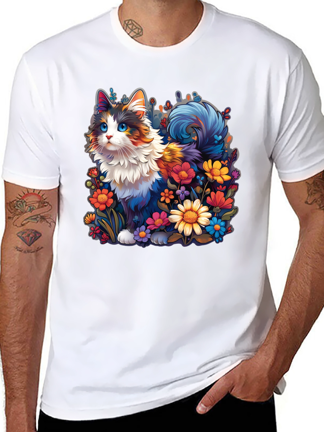 Floral Cat Graphic T-Shirt