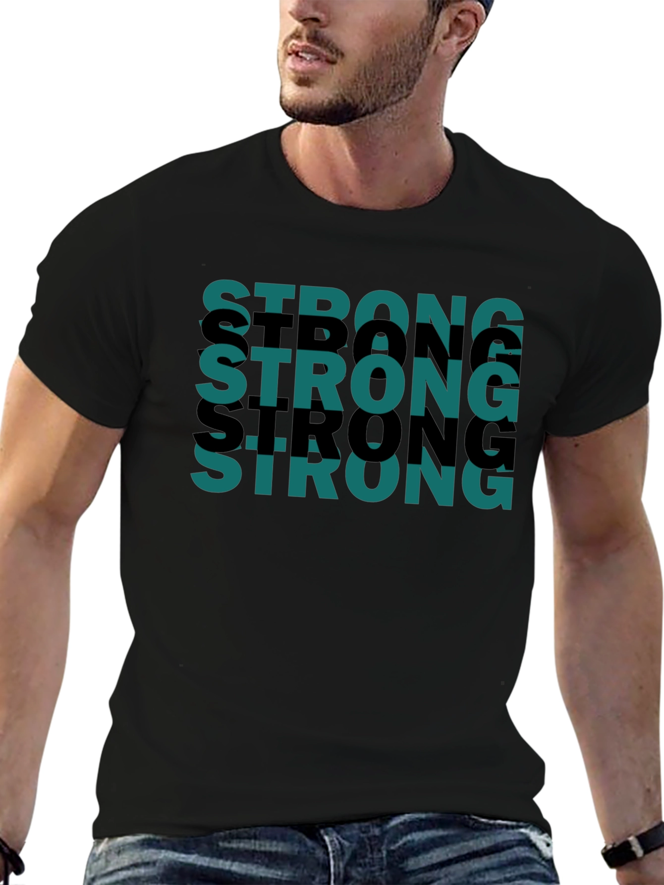 Strong Graphic Tee - Black Cotton Casual Shirt