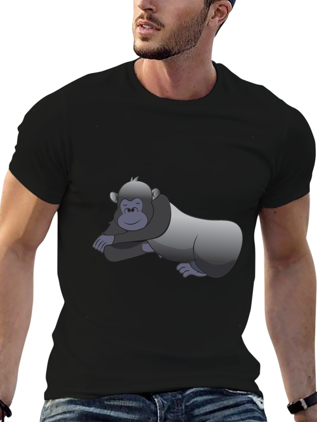 Cool Gorilla Cartoon Black T-Shirt