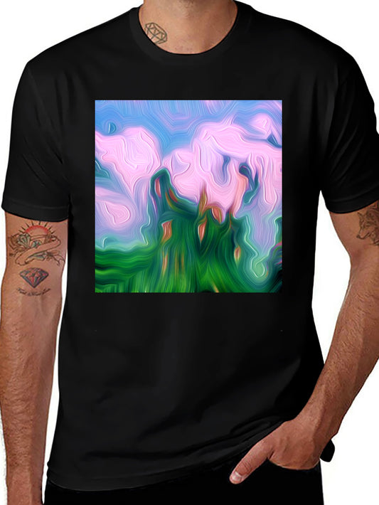 Abstract Landscape Graphic Tee - Artistic Black T-Shirt