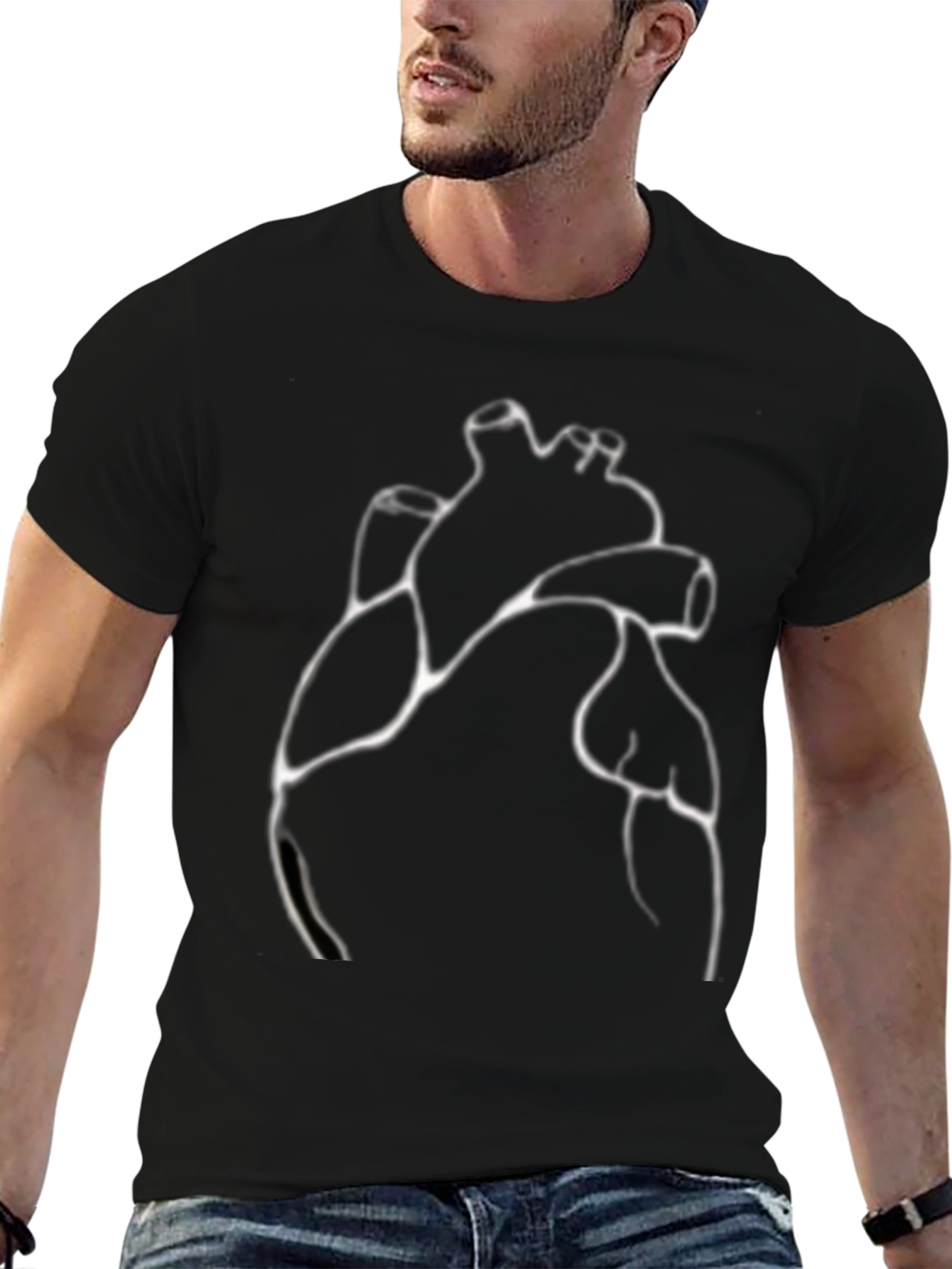 Anatomical Heart Line Art Black T-Shirt