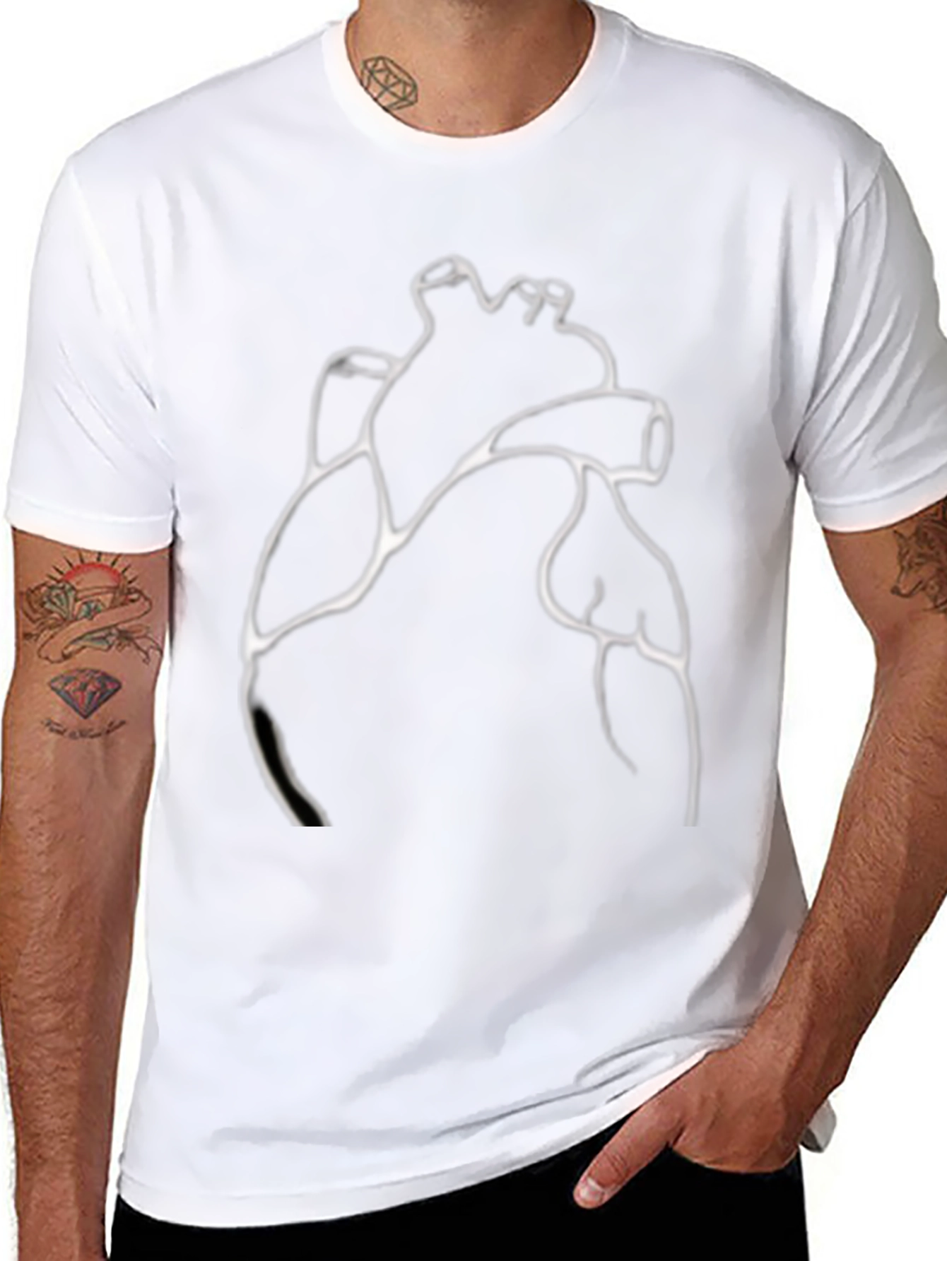 Anatomical Heart Line Art Black T-Shirt
