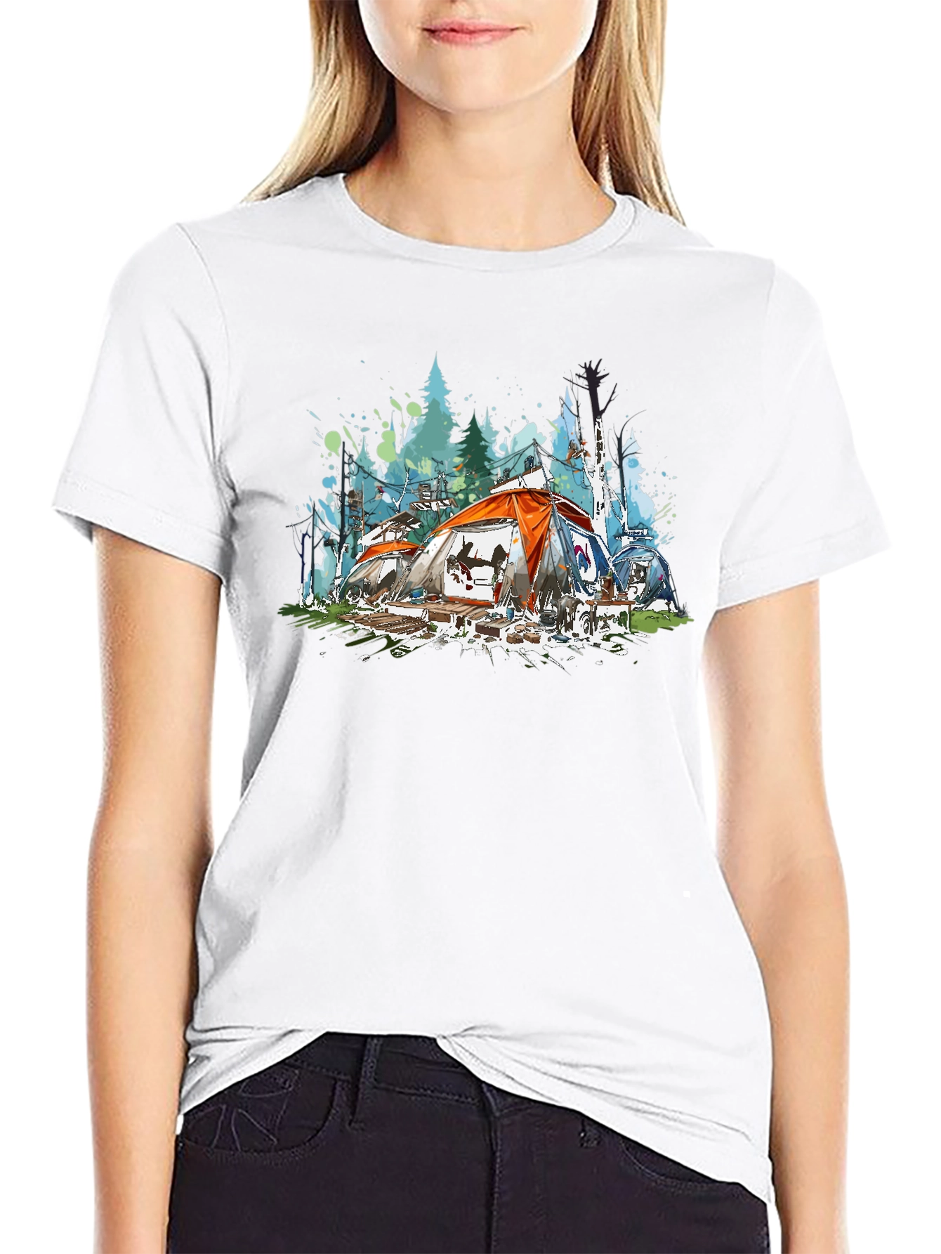 Camping Watercolor Graphic Tee