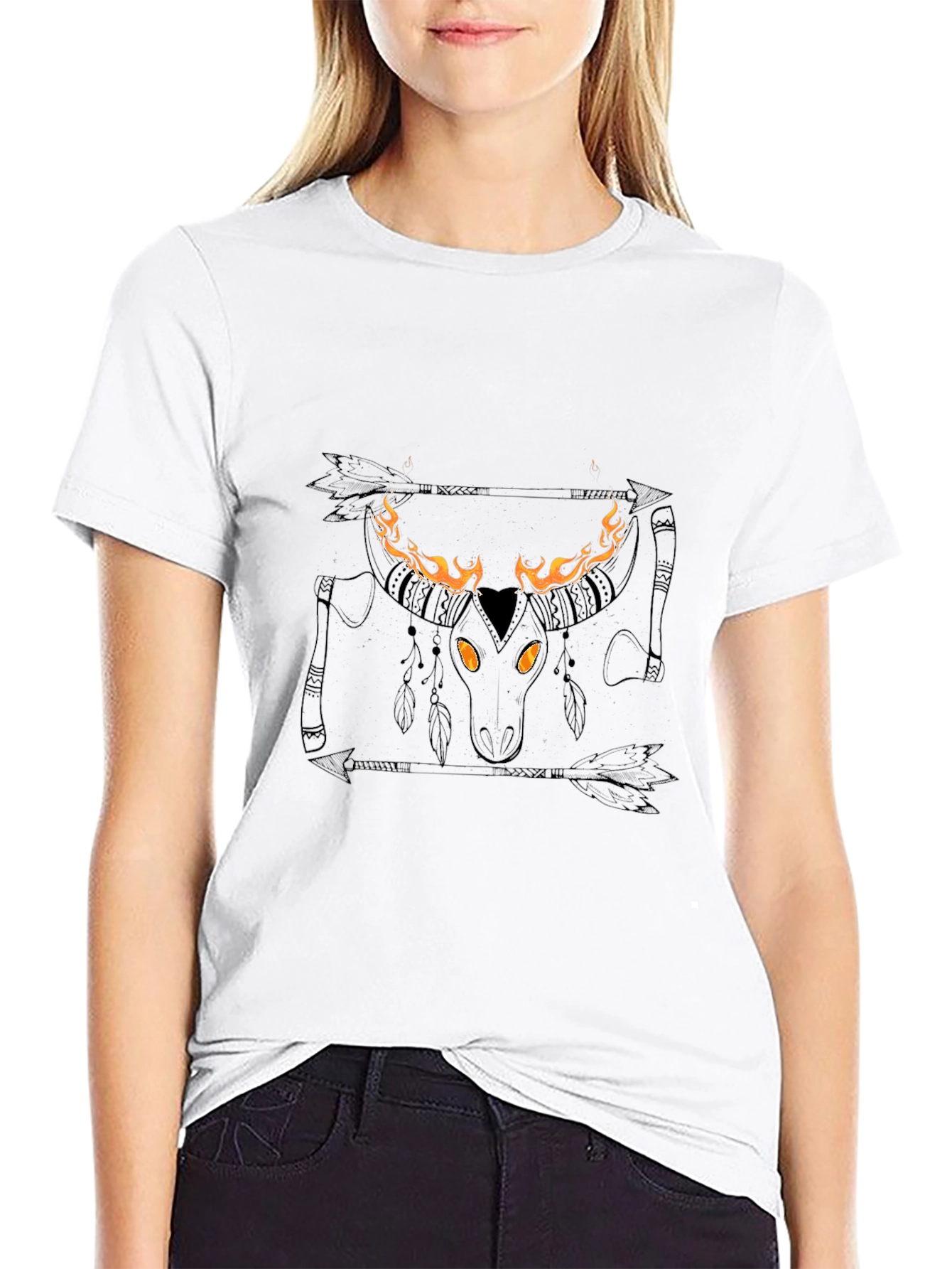 Flaming Bull Skull Graphic Tee