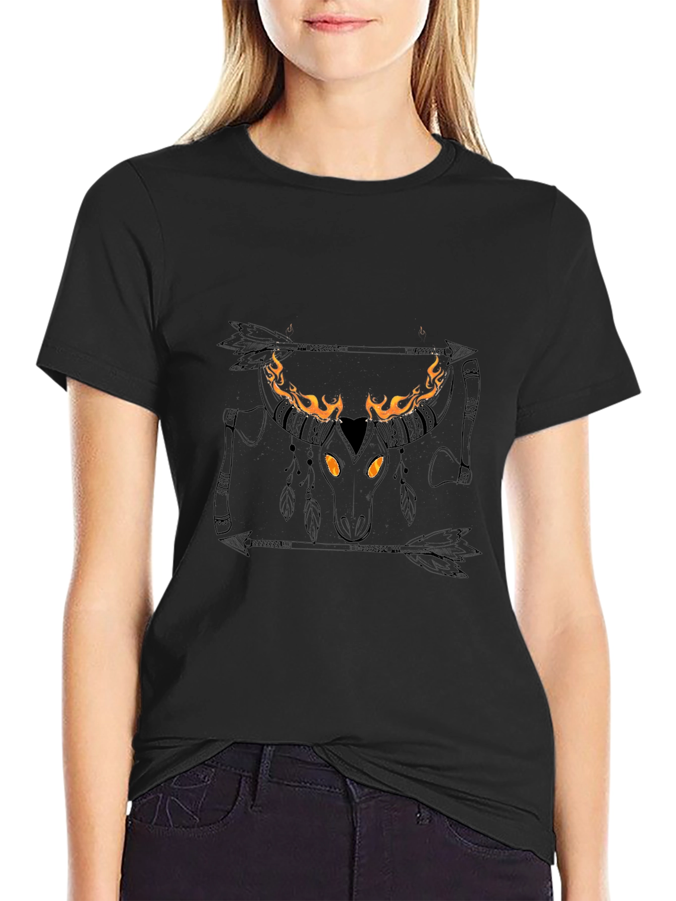 Flaming Bull Skull Graphic Tee