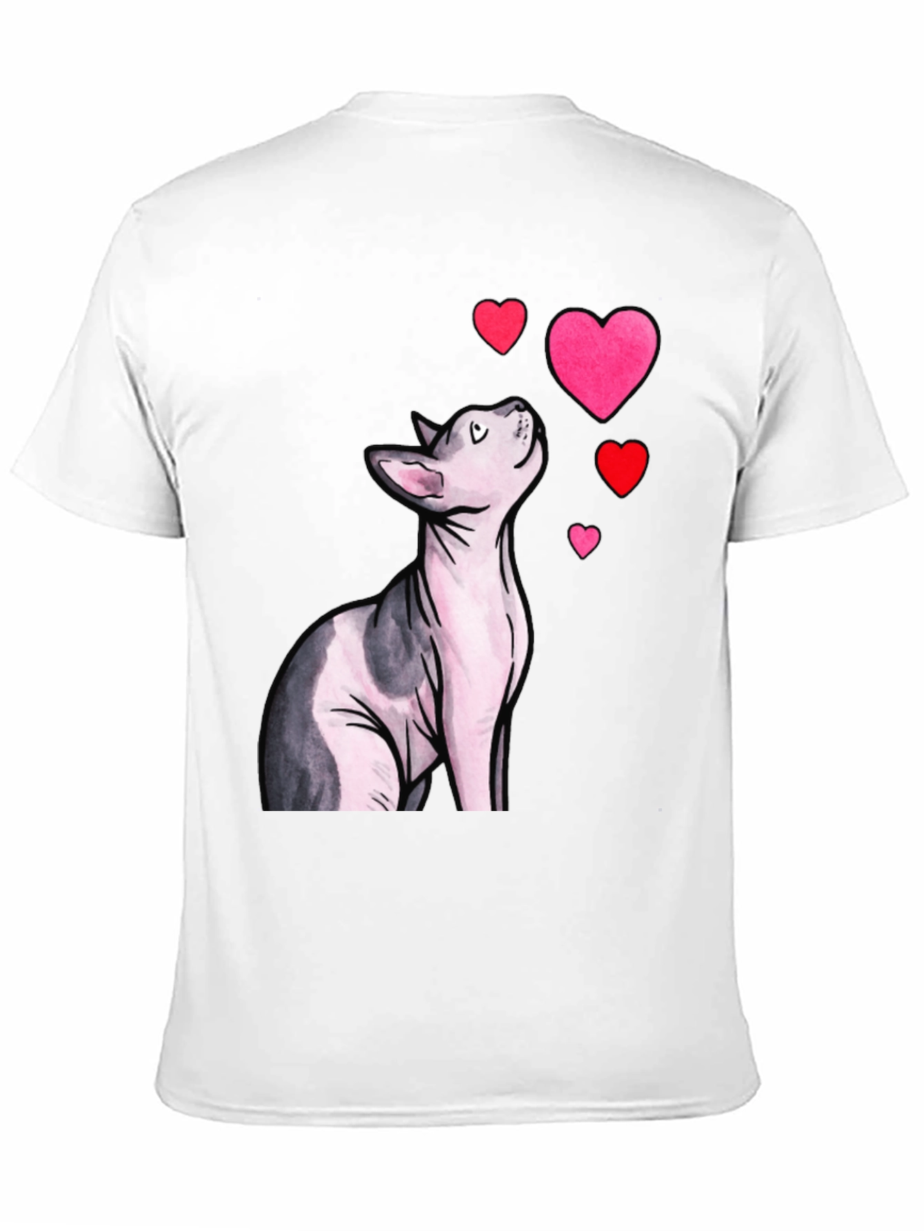 Sphynx Cat & Hearts Graphic T-Shirt - Black