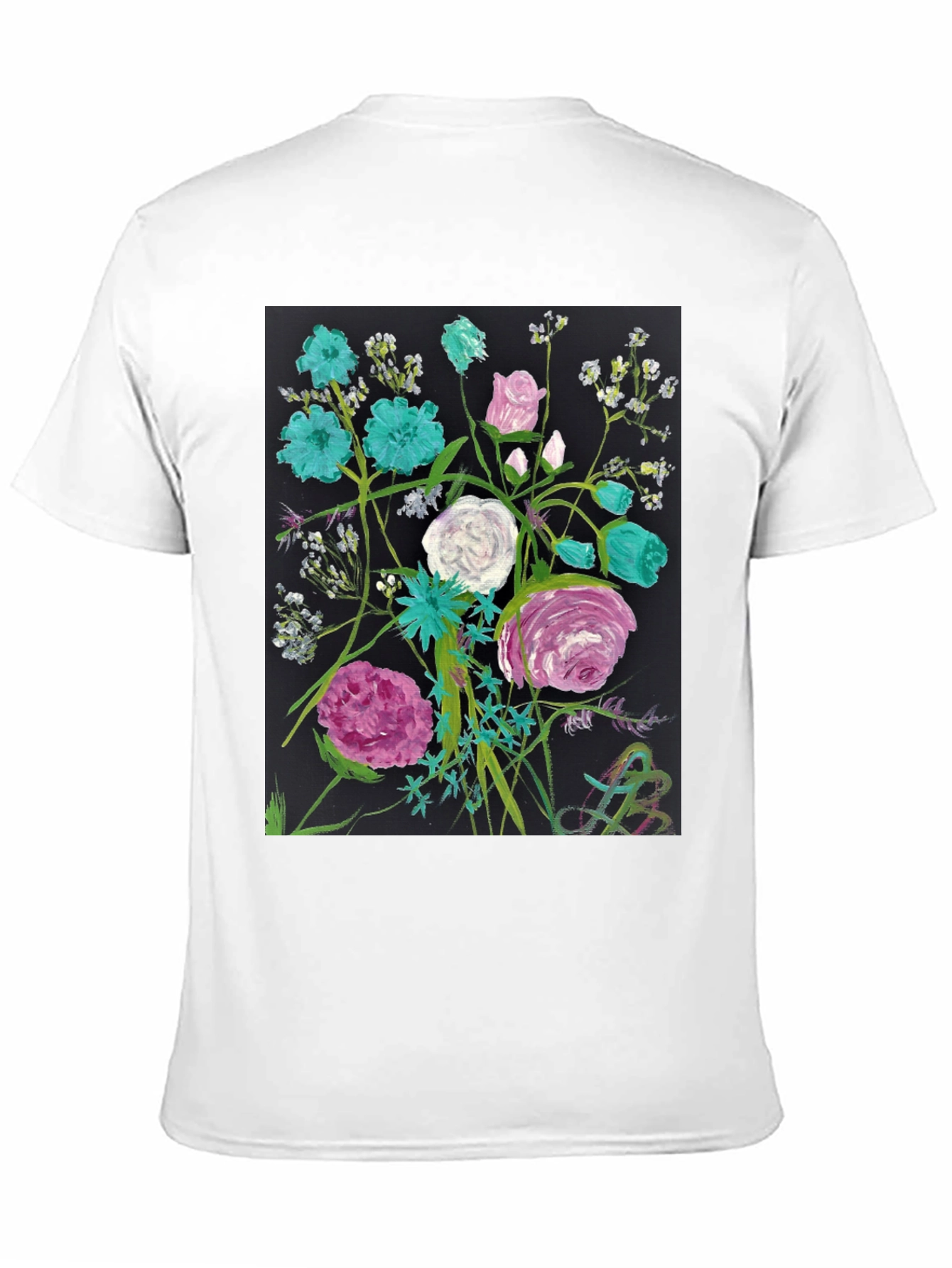 Floral Art Black T-Shirt - Unique Painted Design